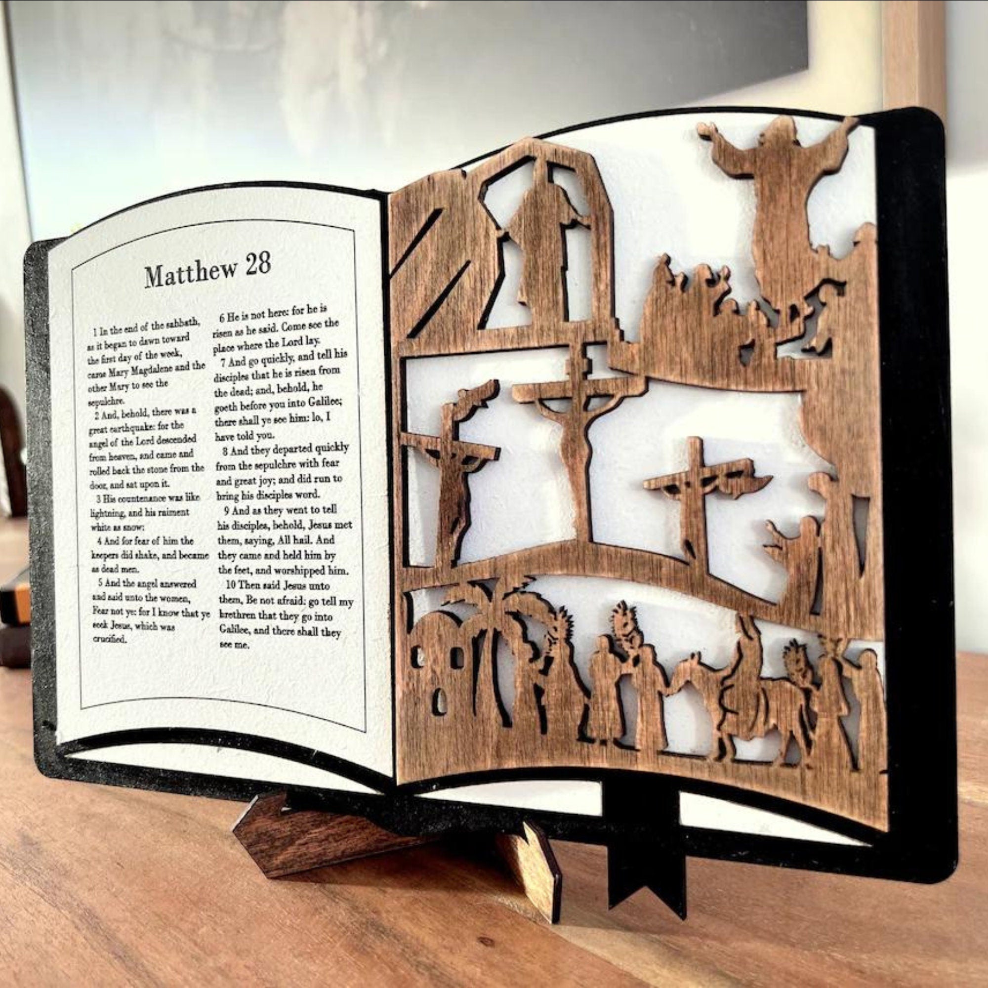 3D Wooden Handmade Easter Scene Shelf Sitter Bible Scriptures Display, Easter Decor Christian Gifts, Religious Bible Verses,