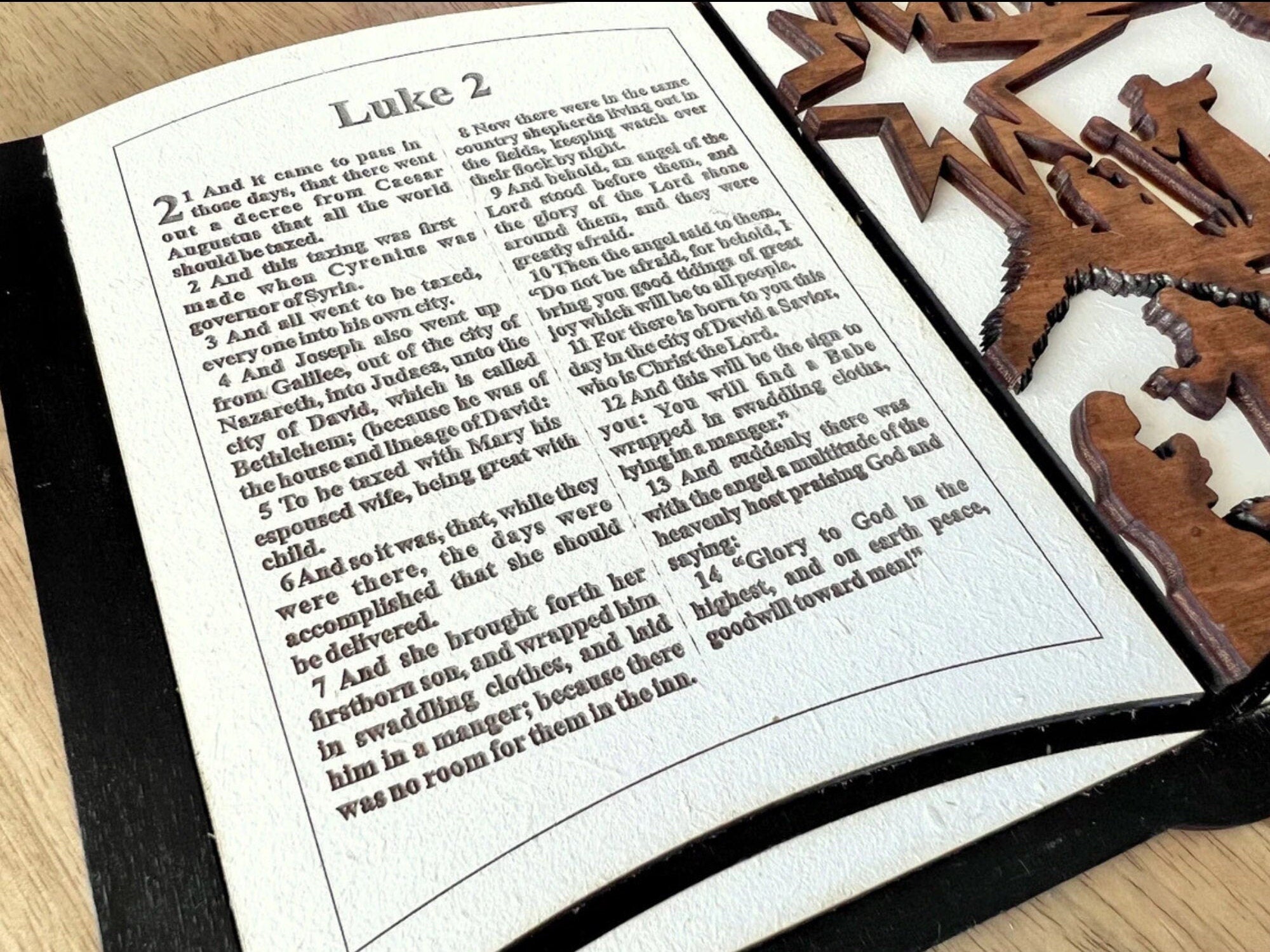 3D Wooden Handmade Nativity Scene Shelf Sitter Book Display, Decorative Christmas Book, Handmade Home Decor with Display Stand