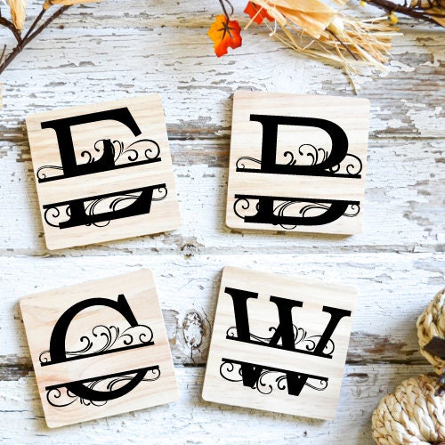 Personalized Last Name Set of 4 Wooden Coasters, Custom Wooden Coasters, Housewarming Gifts, Wedding Gifts, Bridal Shower Gifts