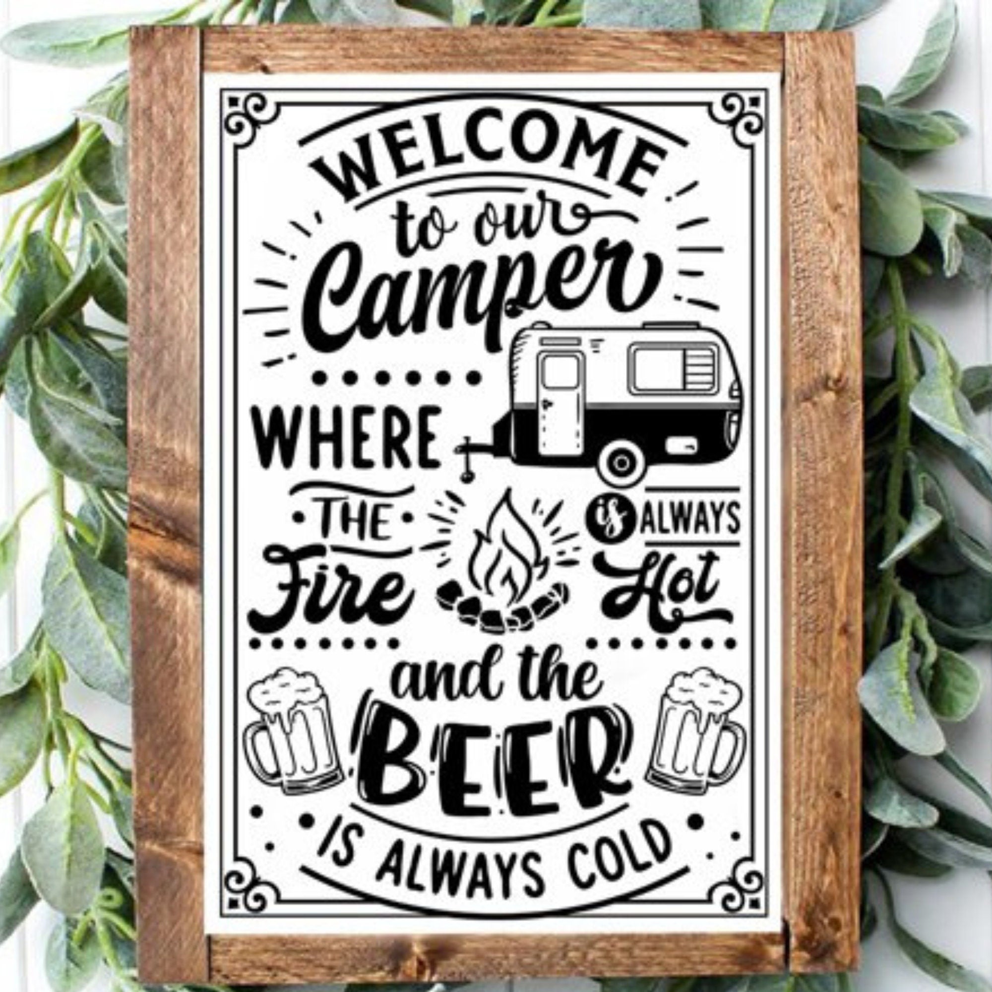 Engraved Welcome to our Camper Sign, Outdoor Decor, Campsite Sign, Name Sign, Last Name Sign, RV Decor, Funny Camping Sign, Campsite Flag
