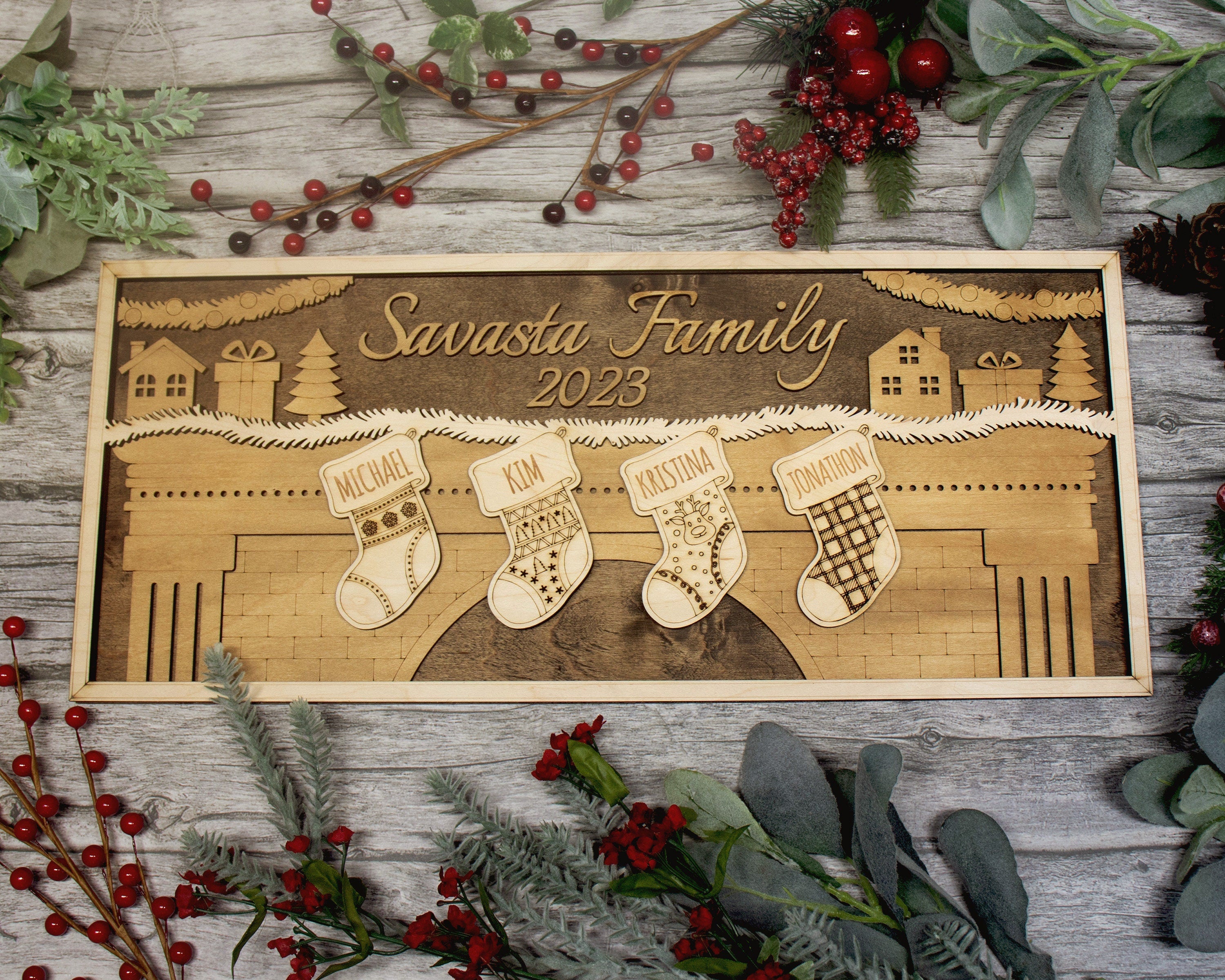 3D Wooden Personalized Family Christmas Stockings Handmade Wall Decor, Custom Christmas Stockings,  Unique Christmas Stockings,2 - 8 Options