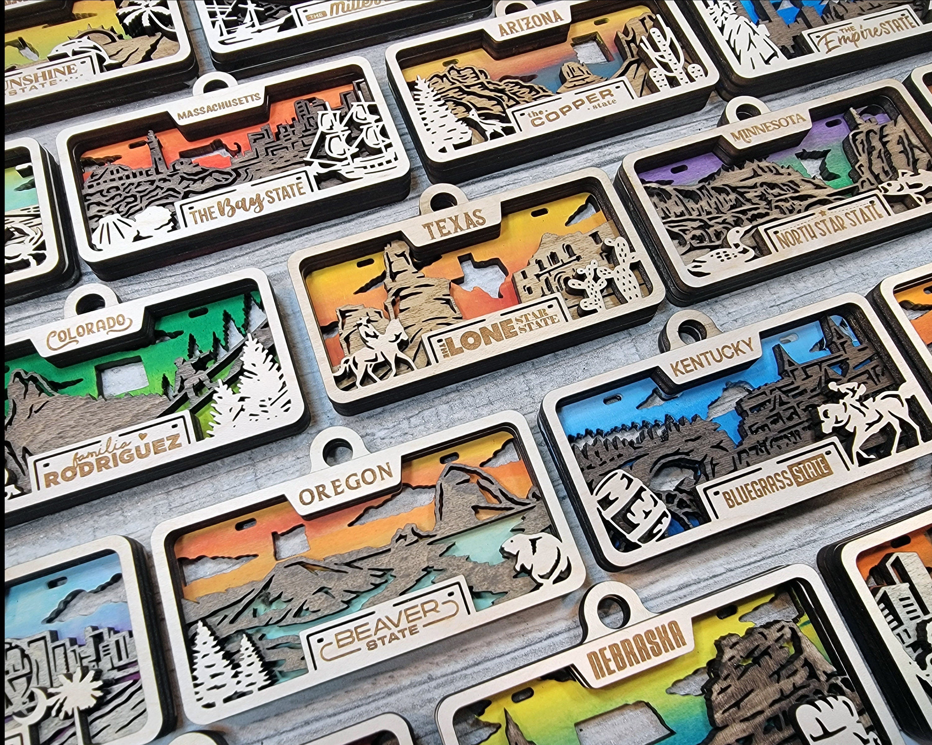 All 50 States Personalized State License Frame Christmas Ornaments, Personalized Family Ornament, Custom Christmas Tree Ornament