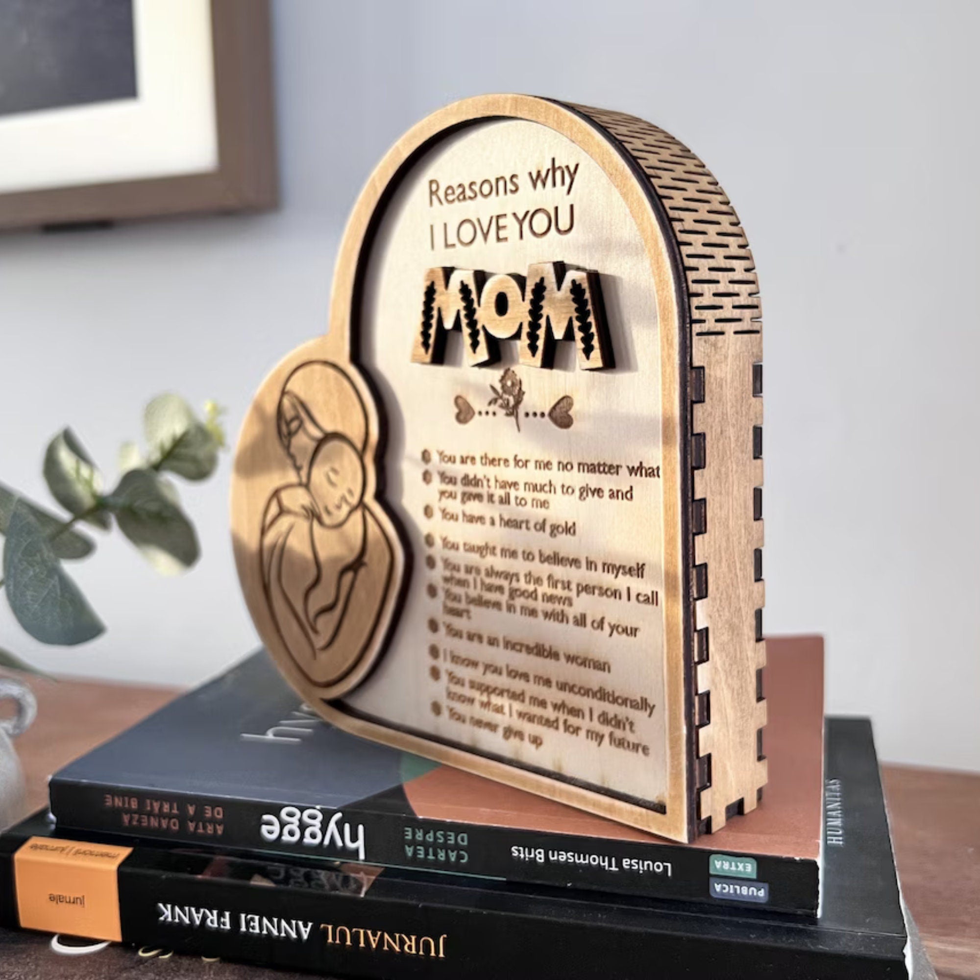 3D Laser Engraved Mothers Day Gifts For Mom Shelf Sitter, Grandma Gift From Daughter and Son, New Mom Birthday Gift, Mother In Law Gift