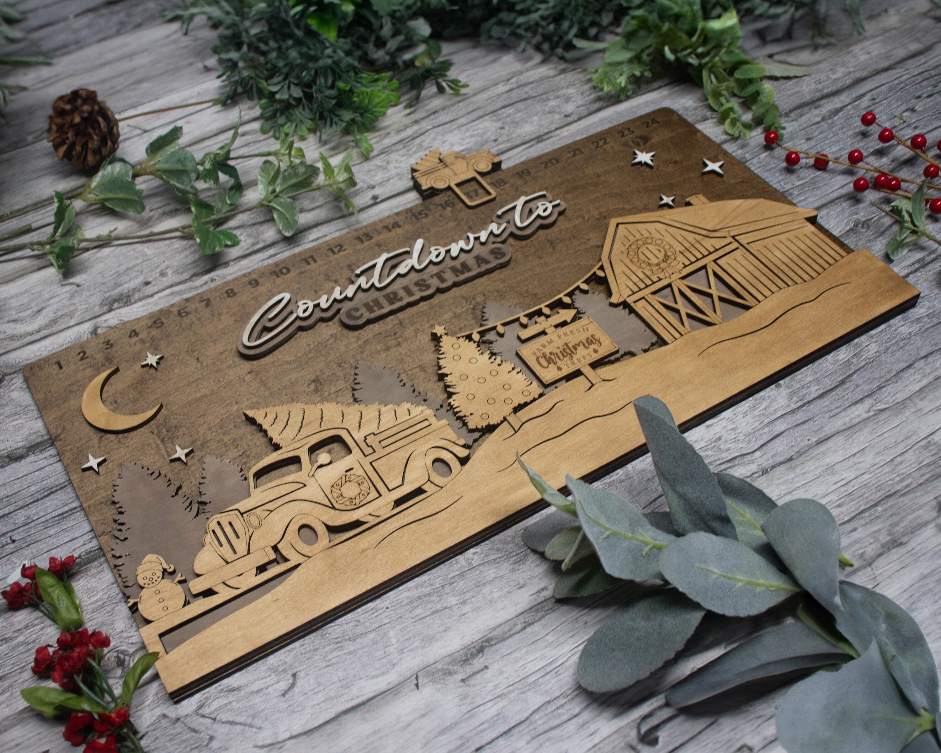 Countdown To Christmas Christmas Tree Farm Advent Calendar For Kids and Adult, Handmade Farmhouse Christmas Decor, Handmade Holiday Decor