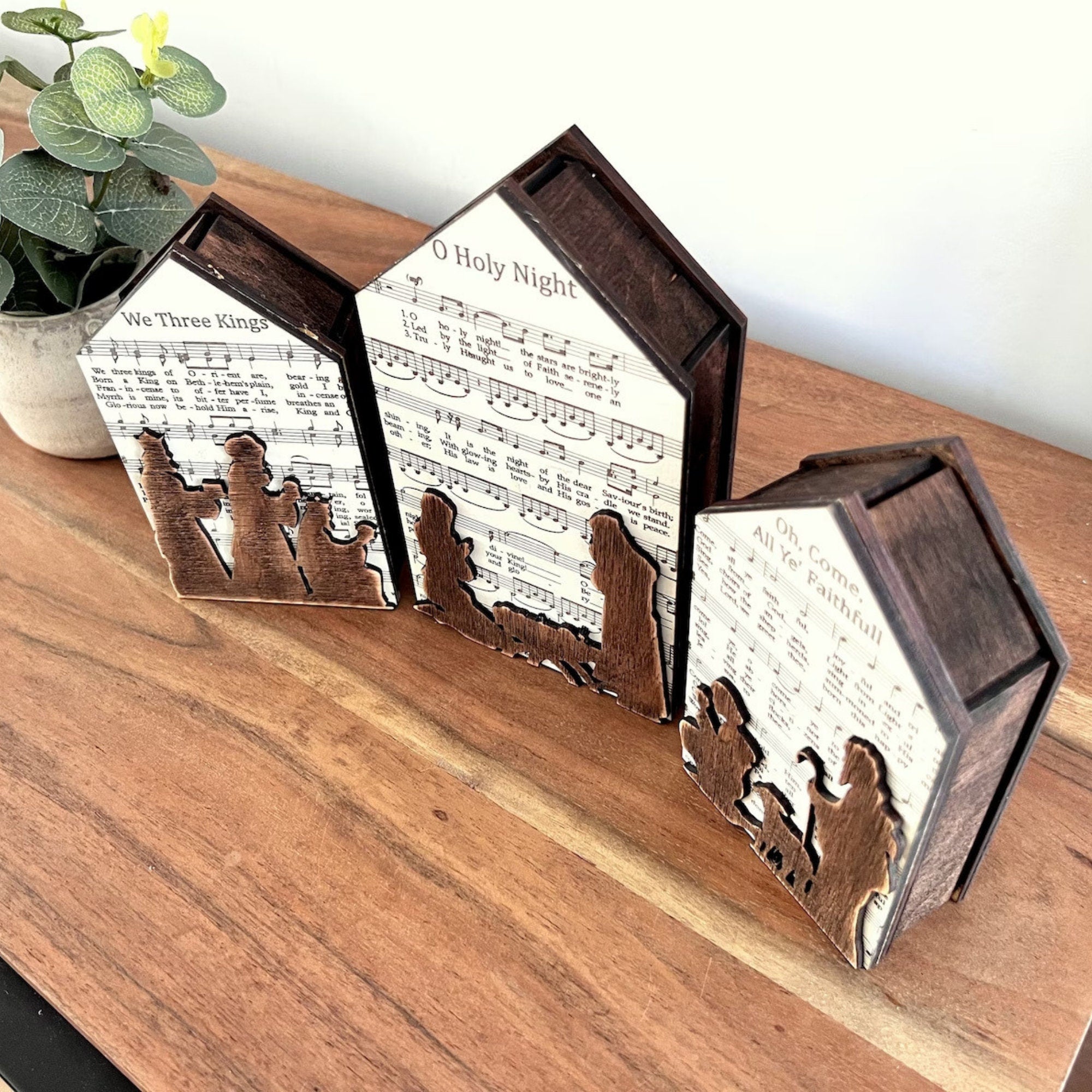 3D Handmade Wooden Nativity Scene Shelf Sitter, Indoor Handmade Farmouse Christmas Decor, Christmas Table Decor