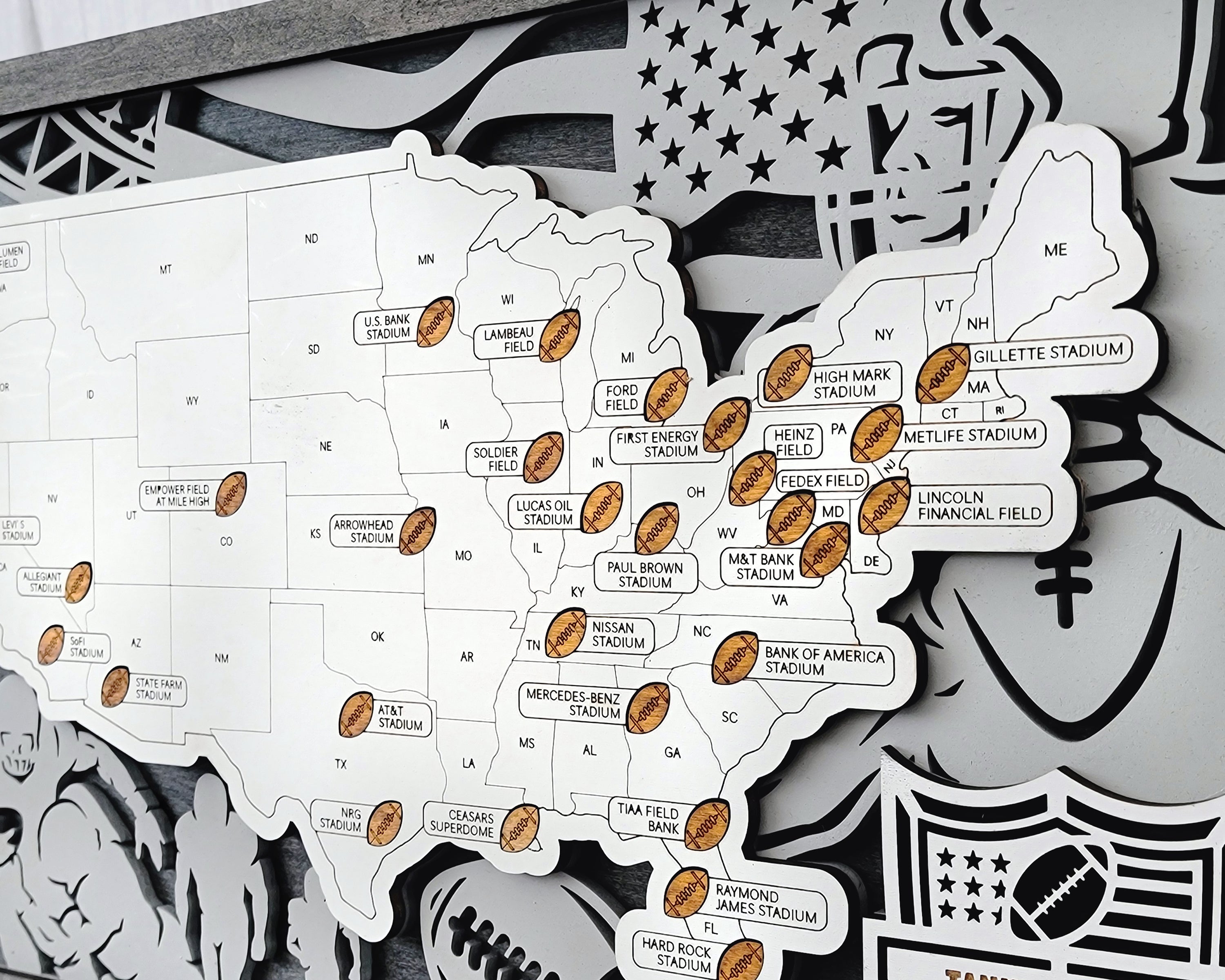 Ultimate NFL Football Travel Map – All 32 NFL Stadiums, Football Fan Bucket List, NFL Stadium Tour Wall Art NFL Stadium Checklist, Perfect Gift for Football Fans