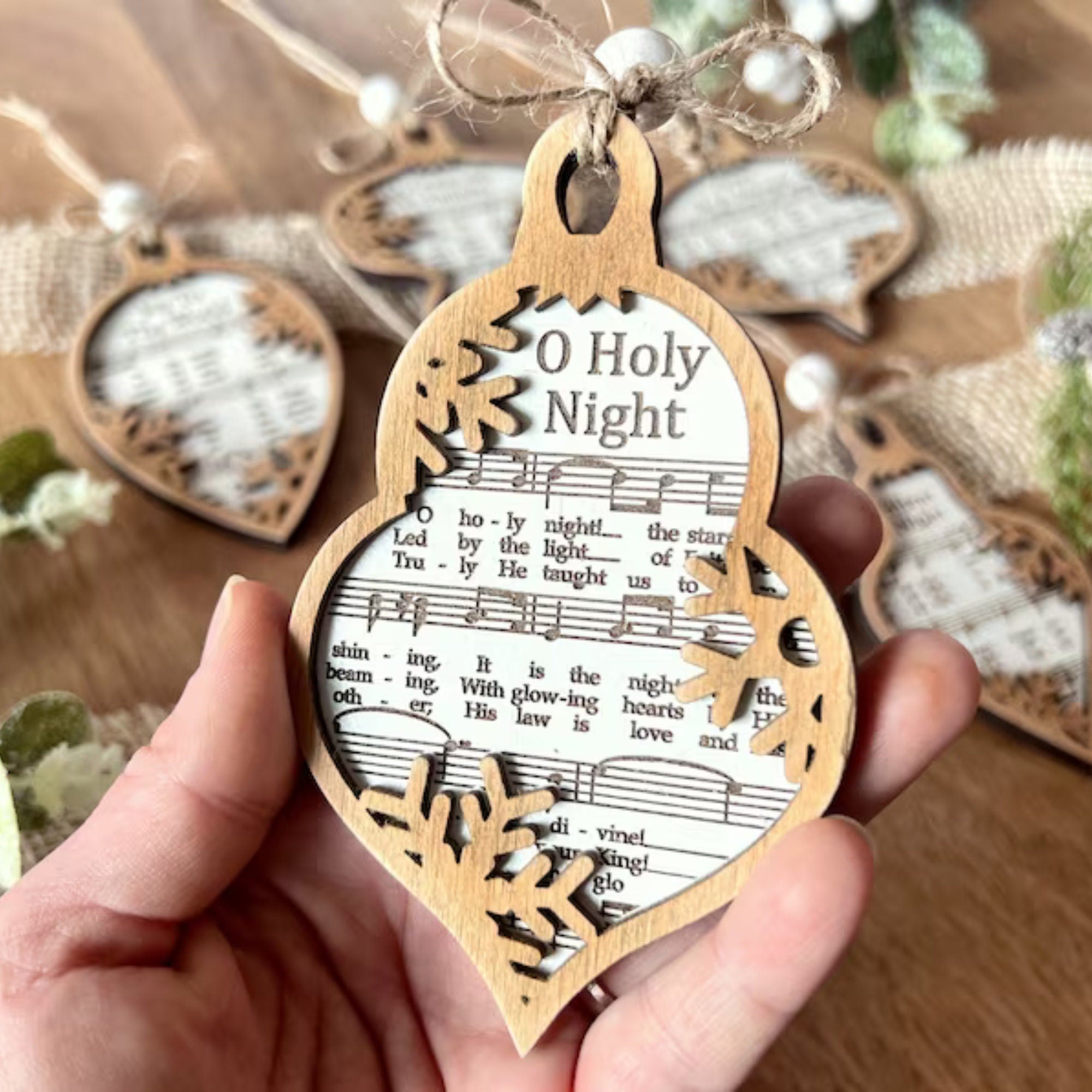 3D Engraved Handmade Music Sheet Nativity Christmas Ornaments, Wooden Christmas Ornaments, Nativity Set, Nativity Scene