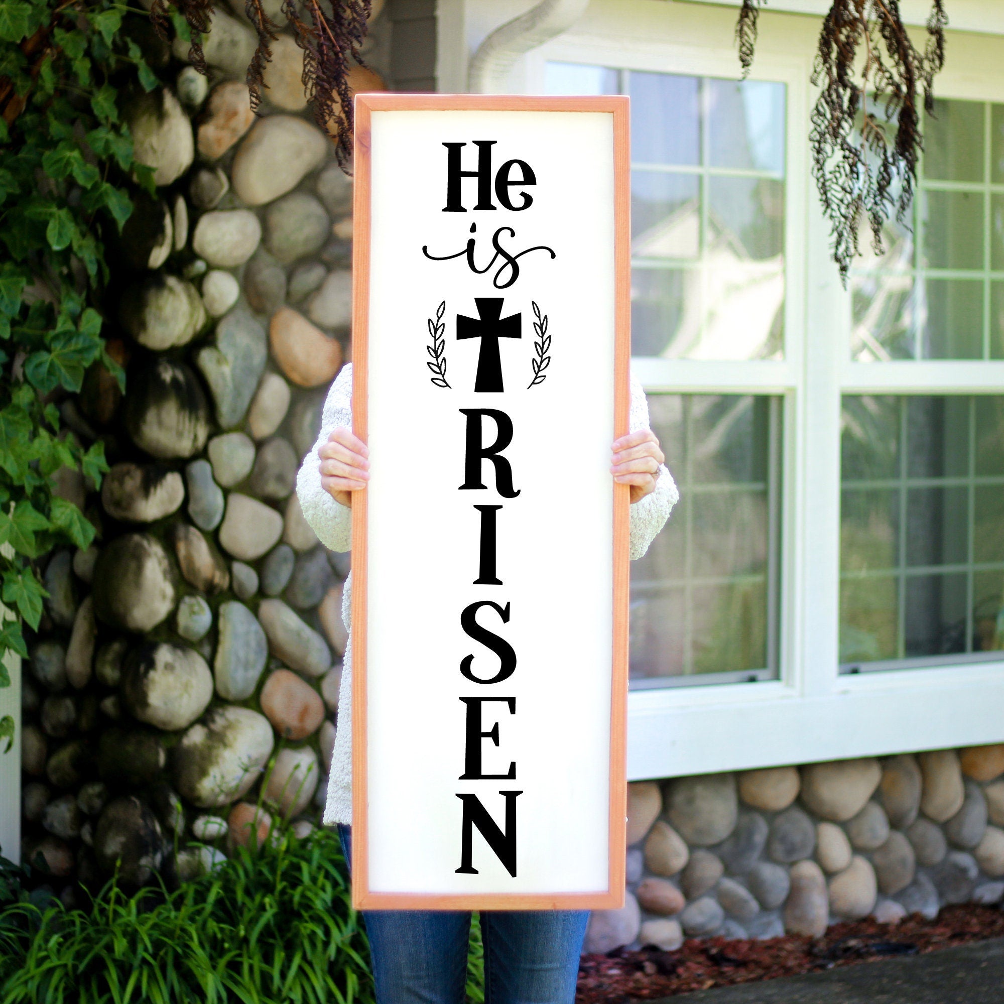 He Is Risen Welcome Sign For Front Porch, Easter Decorations Porch Decor, Front Door Decor, Patio Decor, Yard Decor, Christian Sign