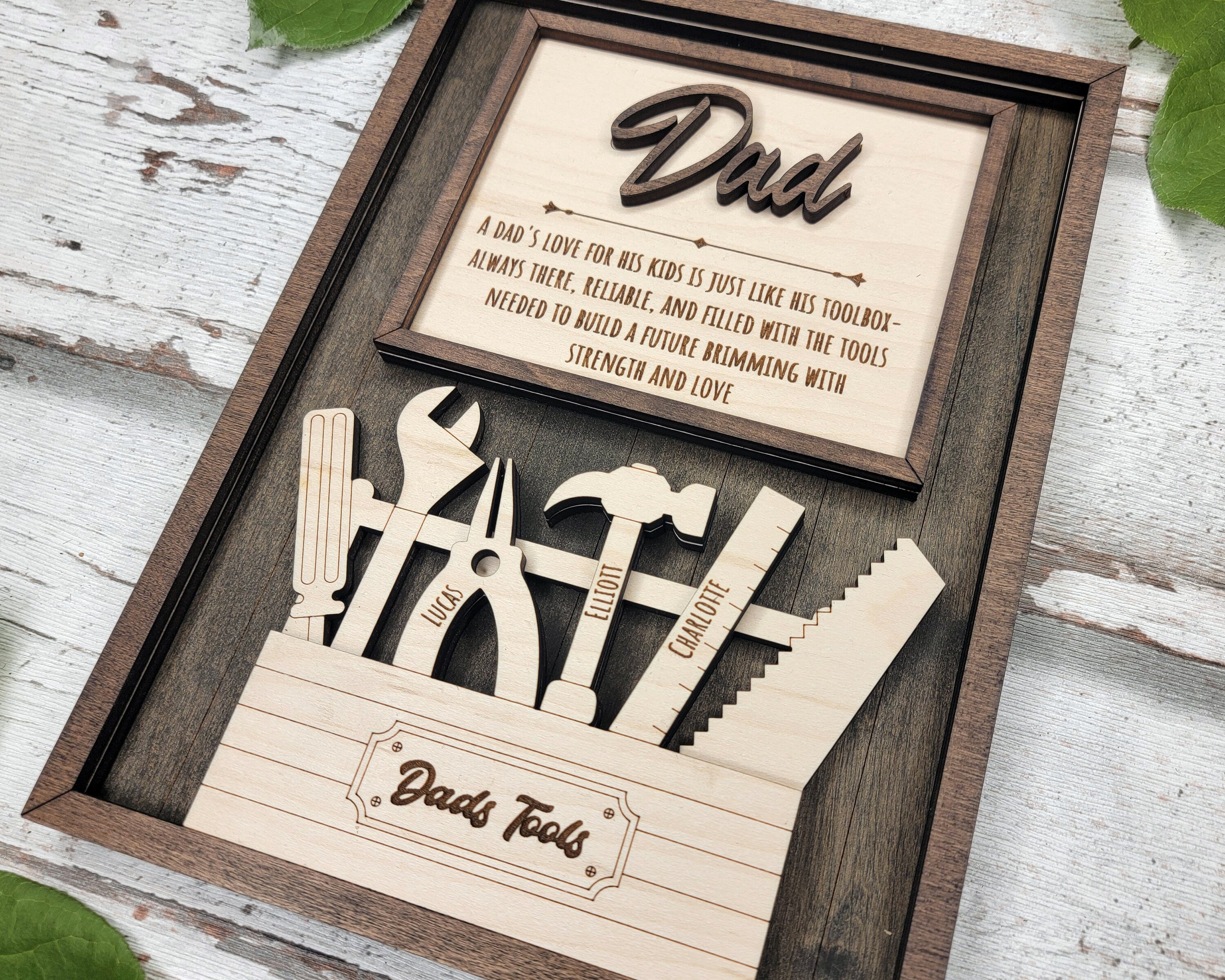 Dad's Toolbox/Tools Personalized Fathers Day Gift For Dad From Son/Daughter, Wooden Picture Frame Dad Gifts, Gift for Husband, Grandpa Gift