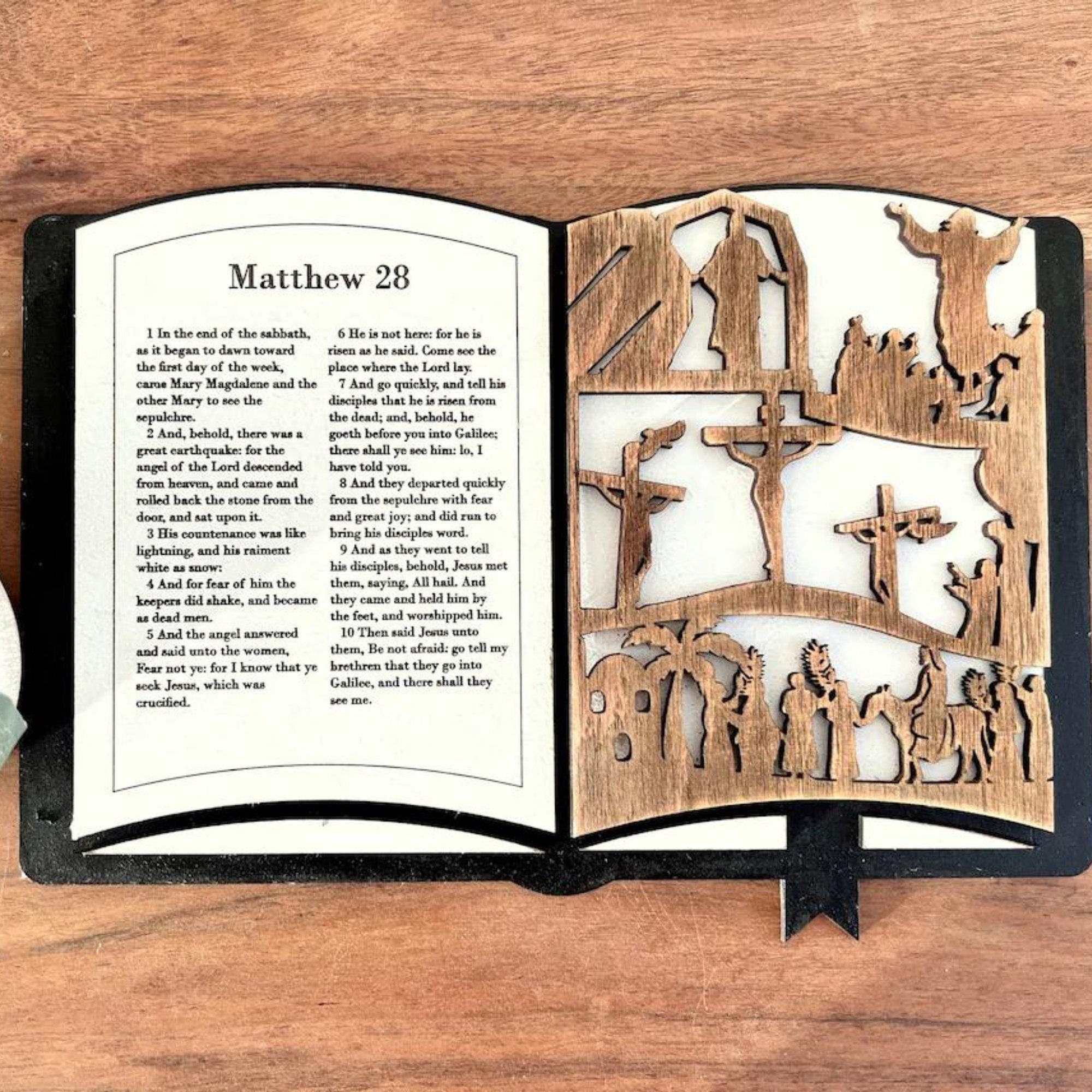 3D Wooden Handmade Easter Scene Shelf Sitter Bible Scriptures Display, Easter Decor Christian Gifts, Religious Bible Verses,
