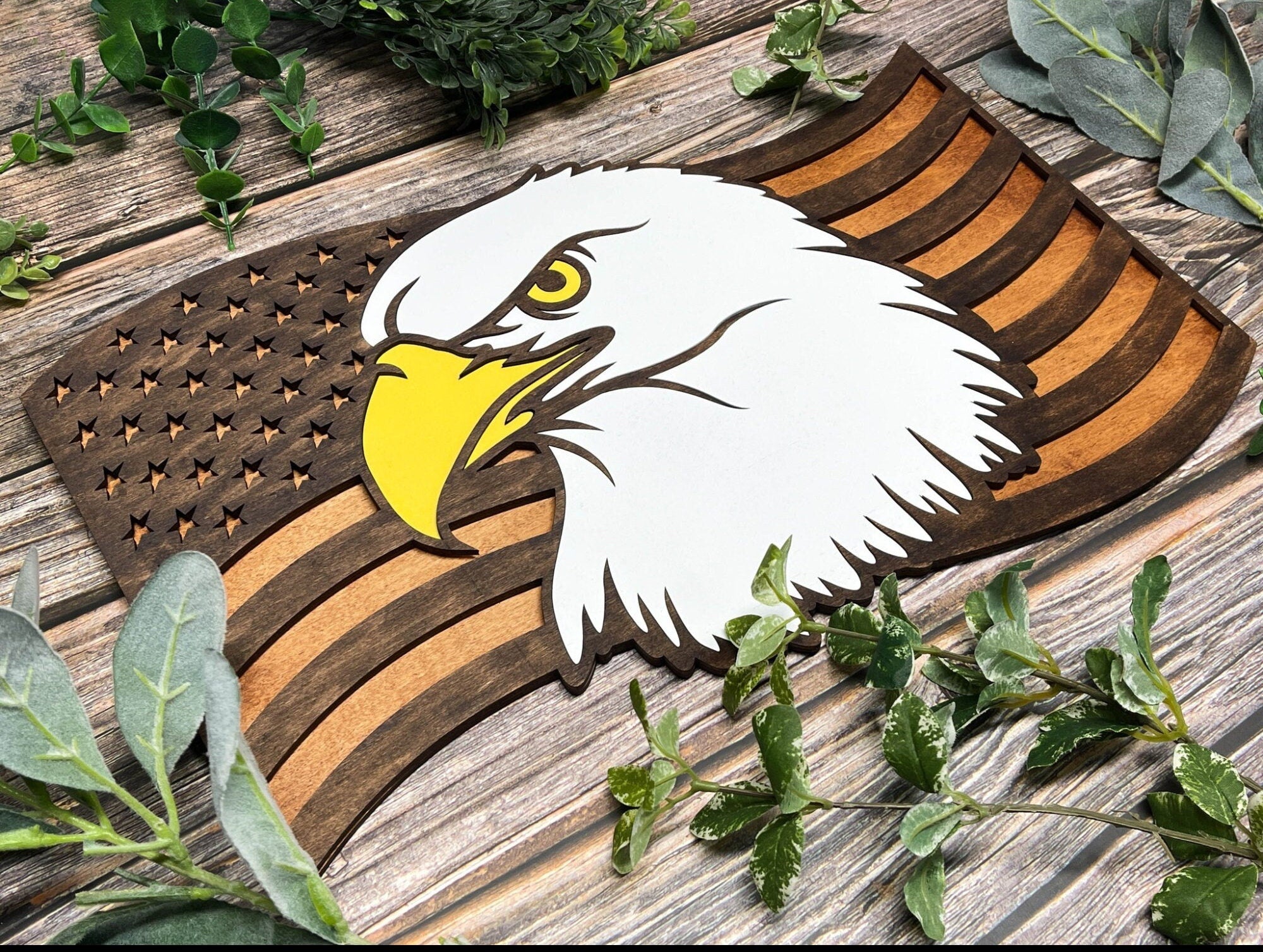 9 Variations of our Laser Engraved Patriotic Door Hanger, Door Sign for the 4th of July featuring Red White and Blue Holiday Signage