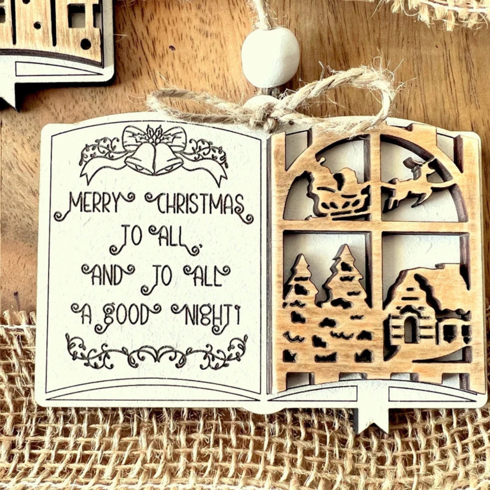 Set of 3 Twas The Night Before Christmas Wooden Handmade Christmas Ornaments, Custom Christmas Tree Ornament, Vintage Family Christmas