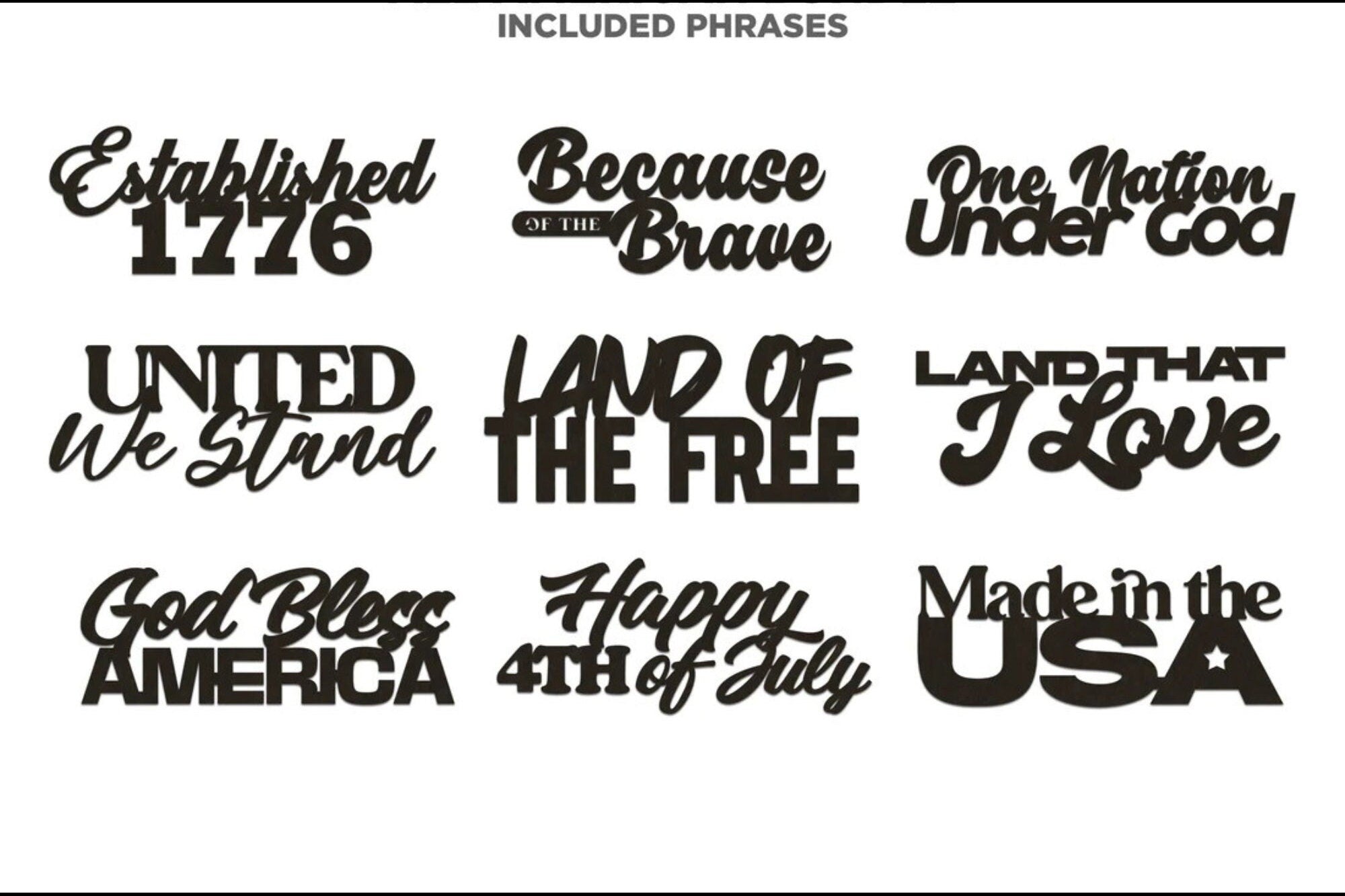 9 Variations of our Laser Engraved Patriotic Door Hanger, Door Sign for the 4th of July featuring Red White and Blue Holiday Signage