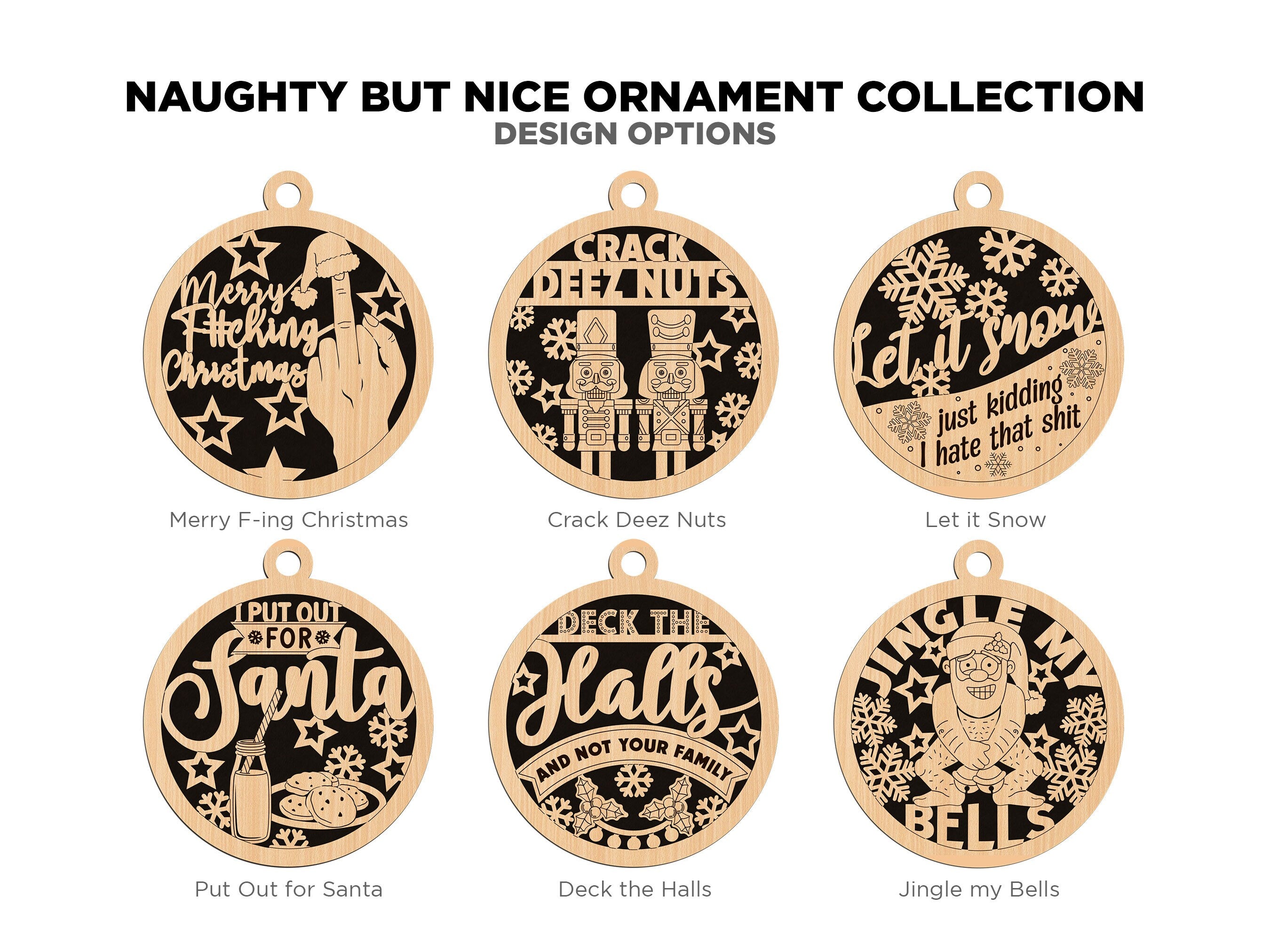 Naughty But Funny Christmas Ornaments, Handmade Laser Engraved Christmas Ornaments, Unique Wooden Christmas Ornaments