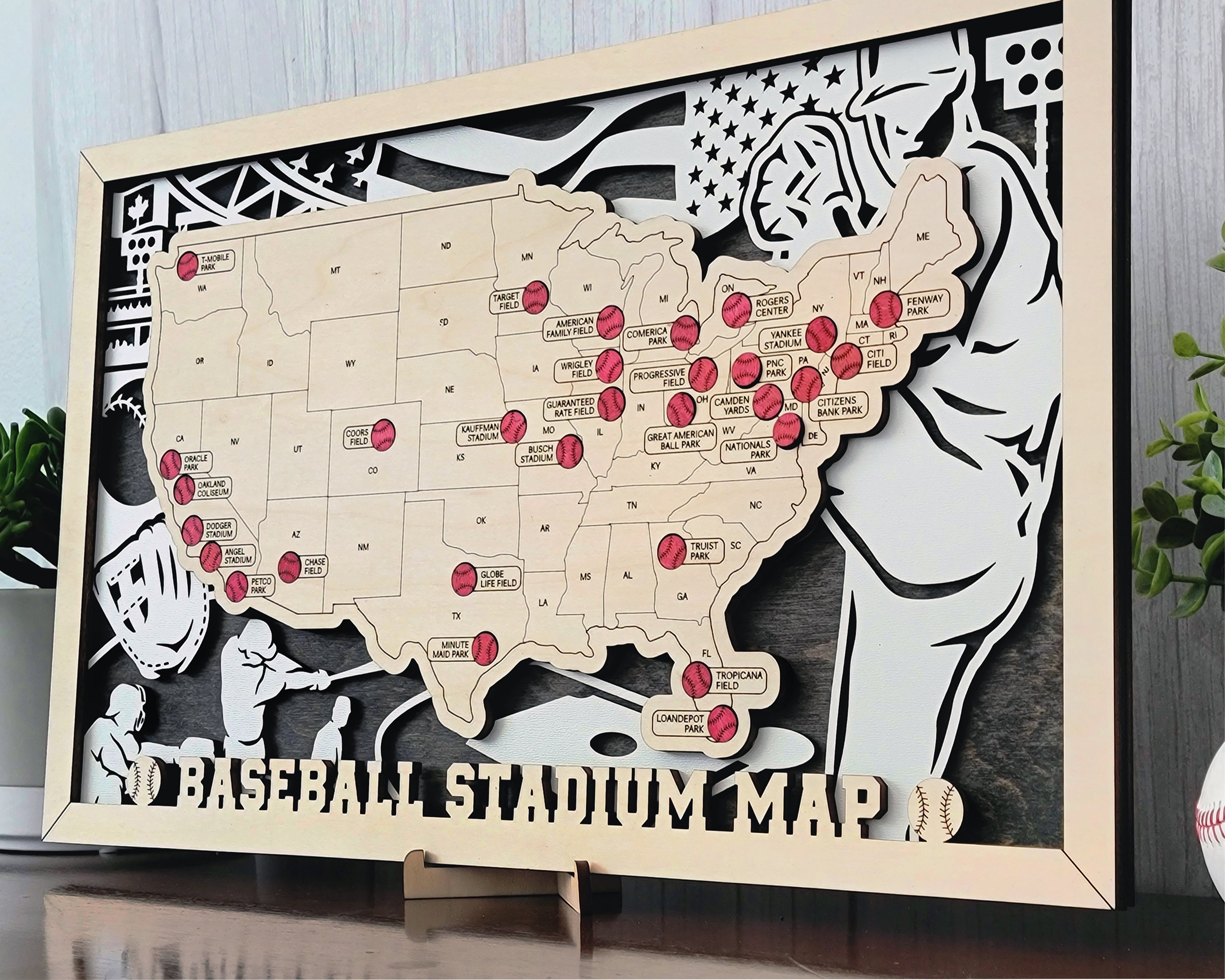 Complete MLB Stadium Travel Map – Visit Every Major League Baseball Team, Baseball Road, All 30 MLB Teams Trip Bucket List, Fan Gift Wall Art