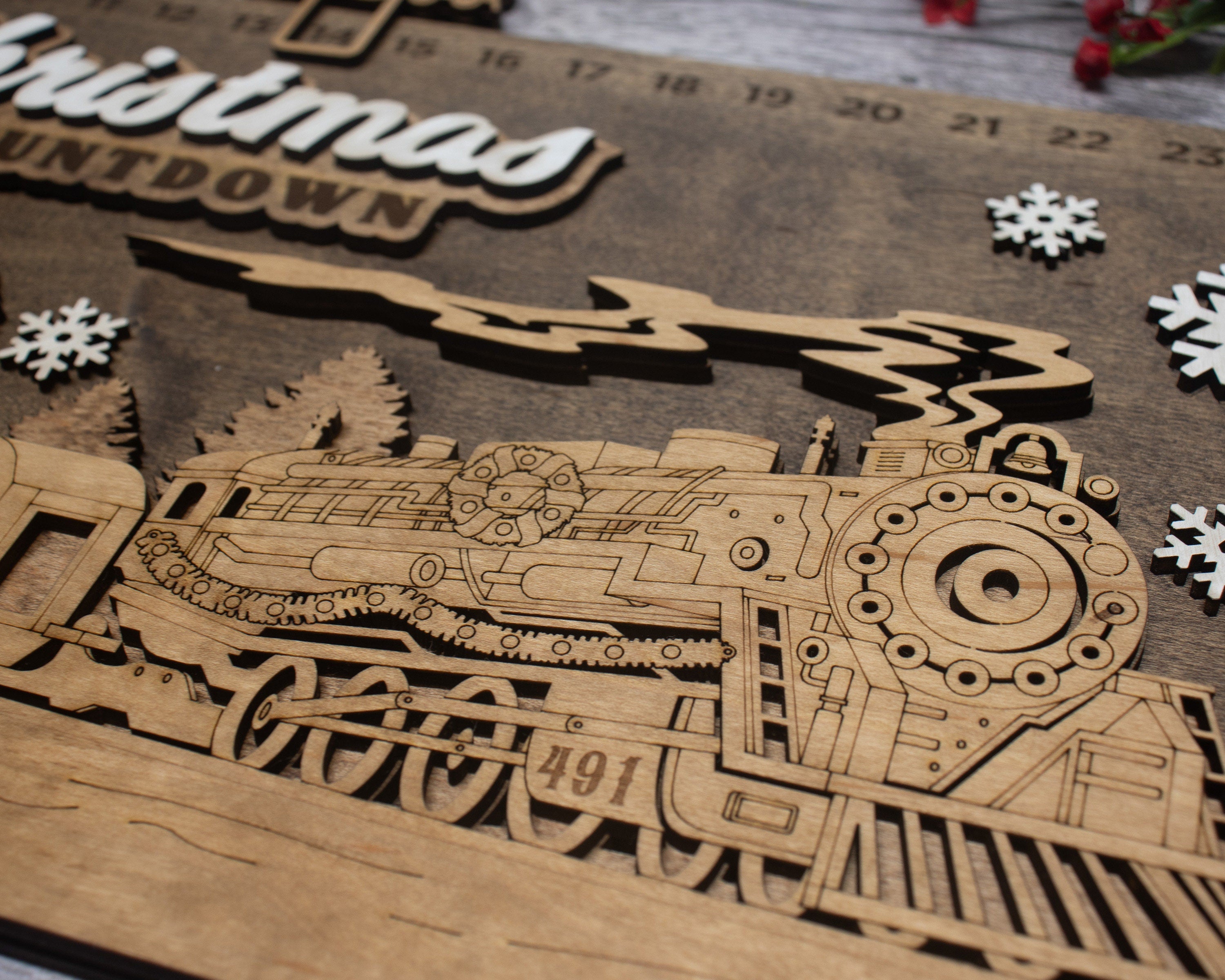 Countdown To Christmas Train Advent Calendar W/Icon , Christmas Advent Calendar For Kids and Adults, Handmade Farmhouse Christmas Decor