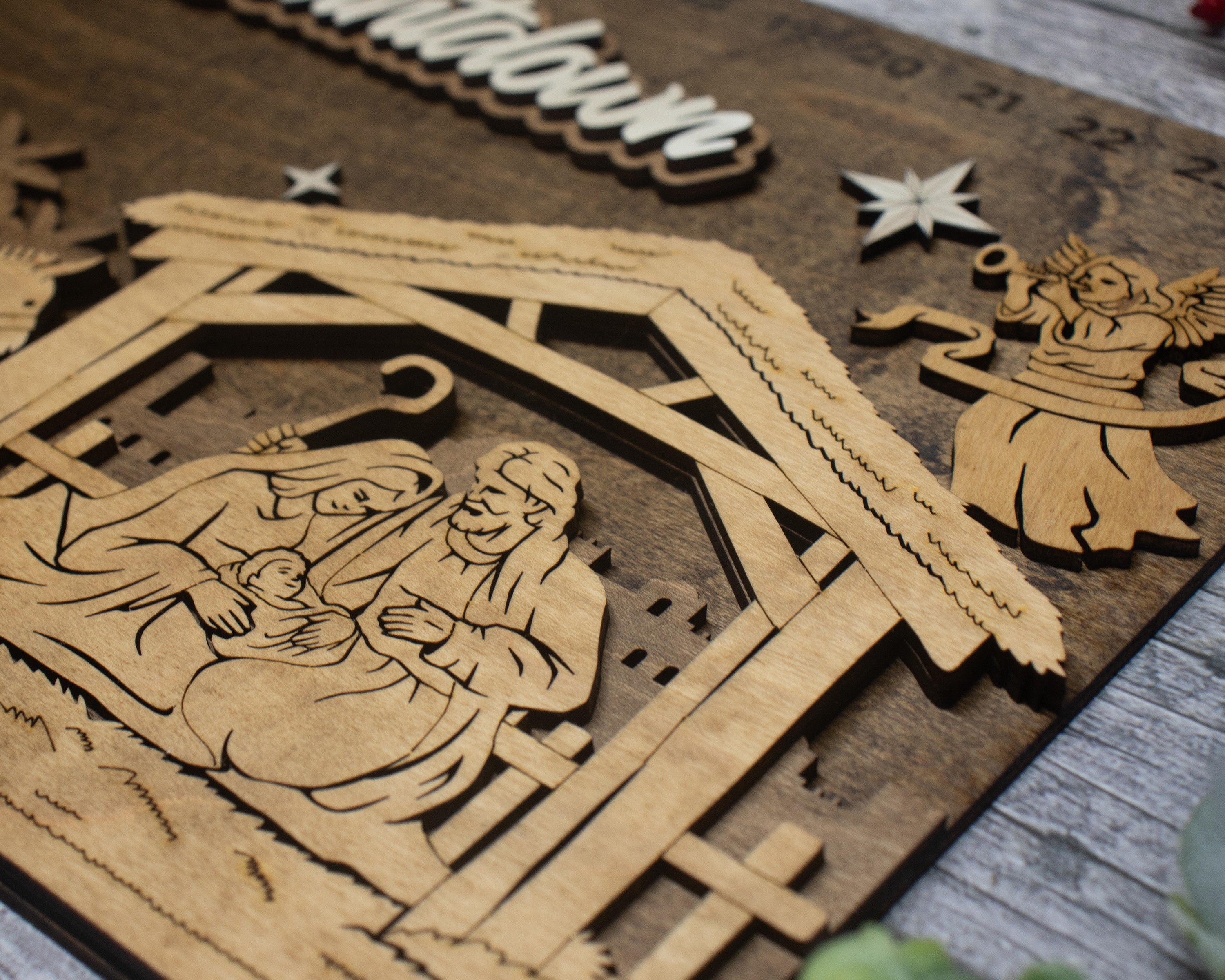 Christmas Countdown Nativity Scene with Movable Icon, Advent Calendar For Kids and Adults, Christian Advent Calendar, Family Calendar