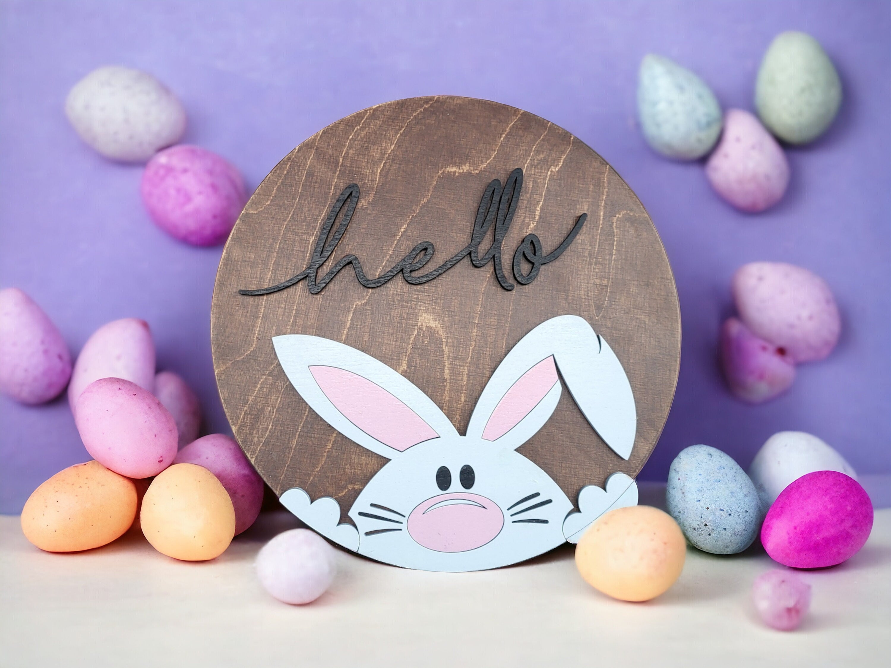 Hello Easter Bunny Front Door Decor, Happy Easter Handmade Home Decor, Easter Holiday Decor, Easter Door Hanger, Easter Wood Sign