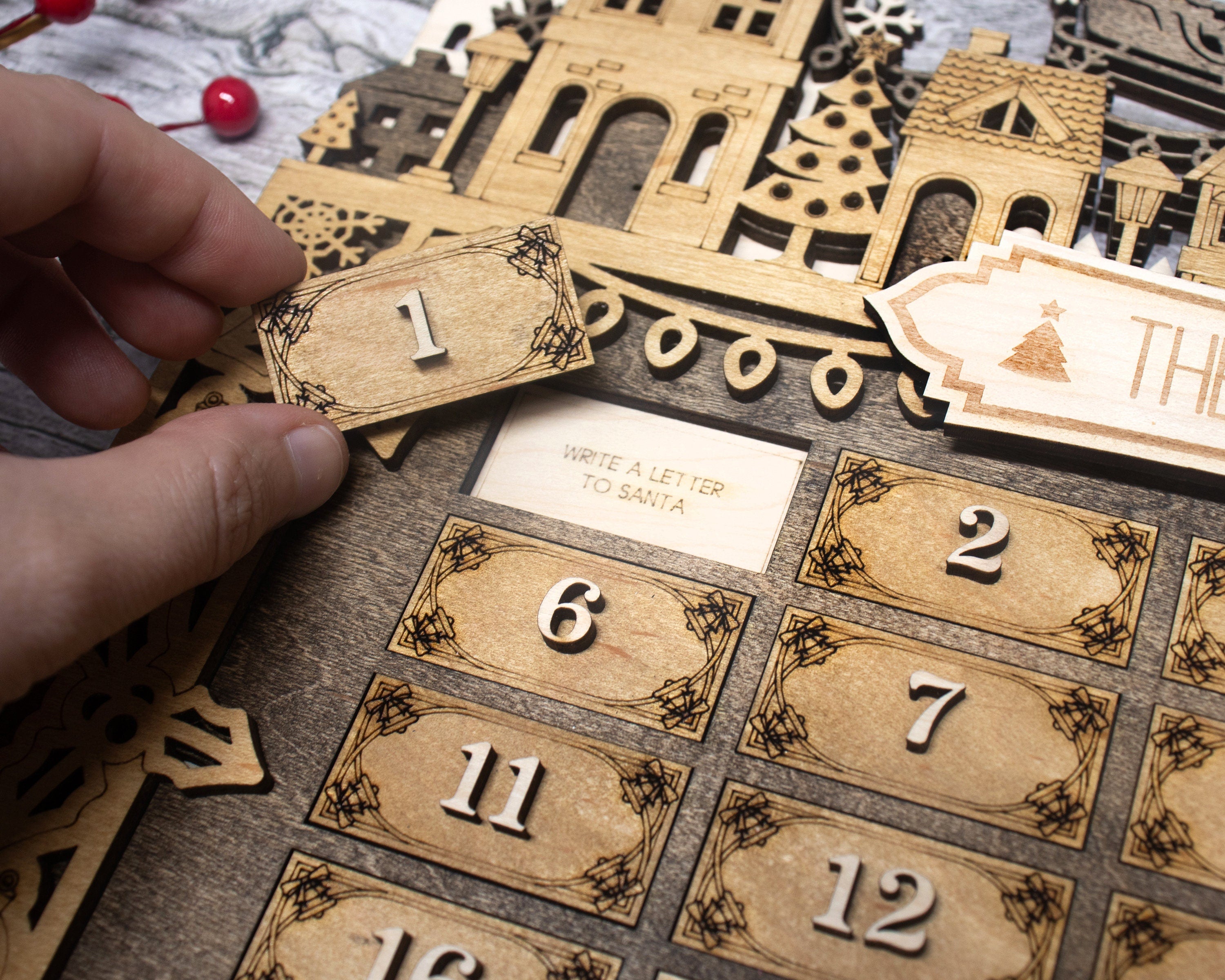 Personalized Town Village Christmas Advent Calendar For Kids and Adults, Christian Advent Calendar, Handmade Farmhouse Christmas Decor