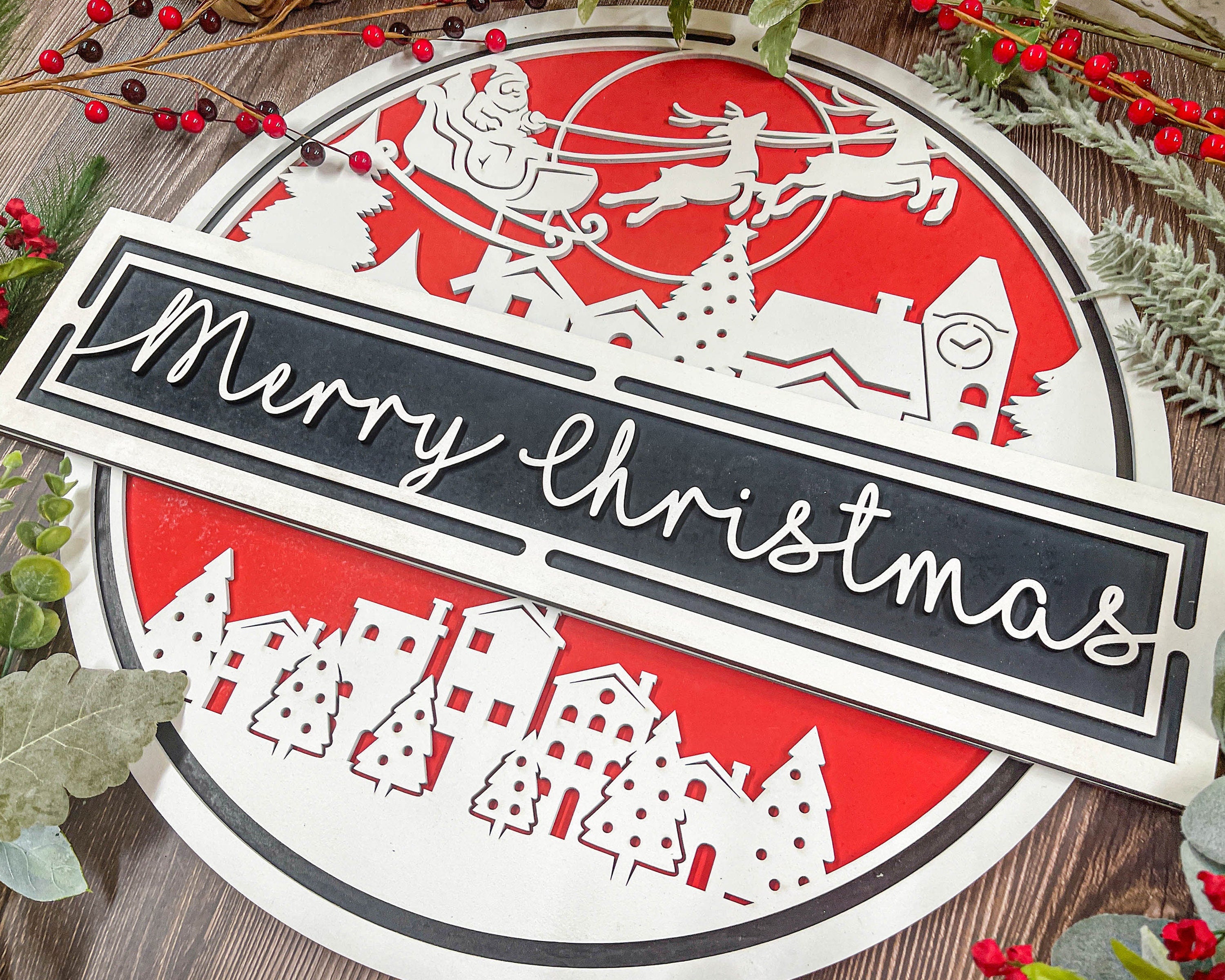 Personalized Christmas Front Door Decor Welcome Sign, Farmhouse Christmas Decor, Merry Christmas Holiday Home Decor, Handmade Gift