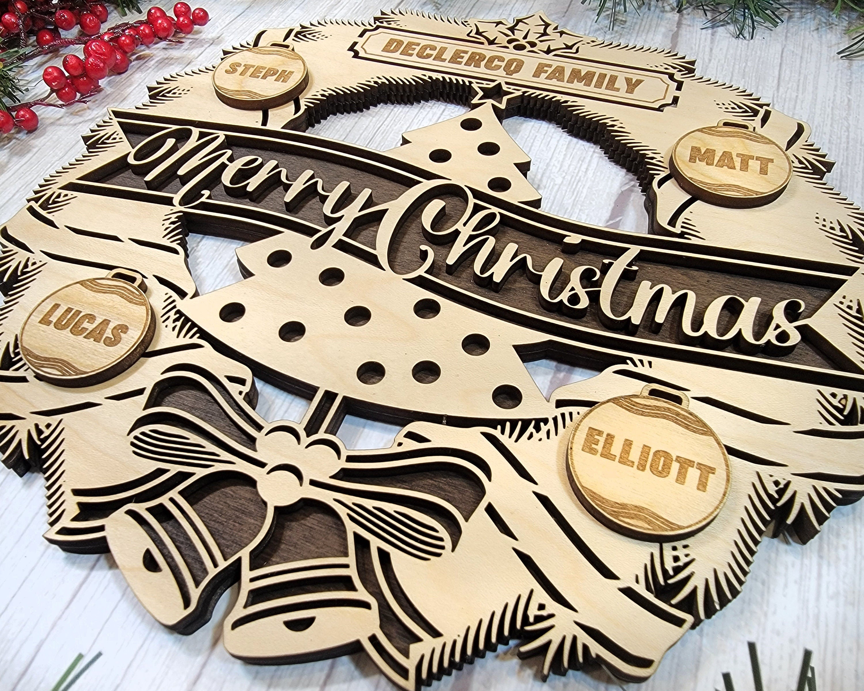 Personalized Farmhouse Outdoor Christmas Wreath for Front Door, Christmas Decoration Wall Decor, Winter Wooden Front Door Wreath