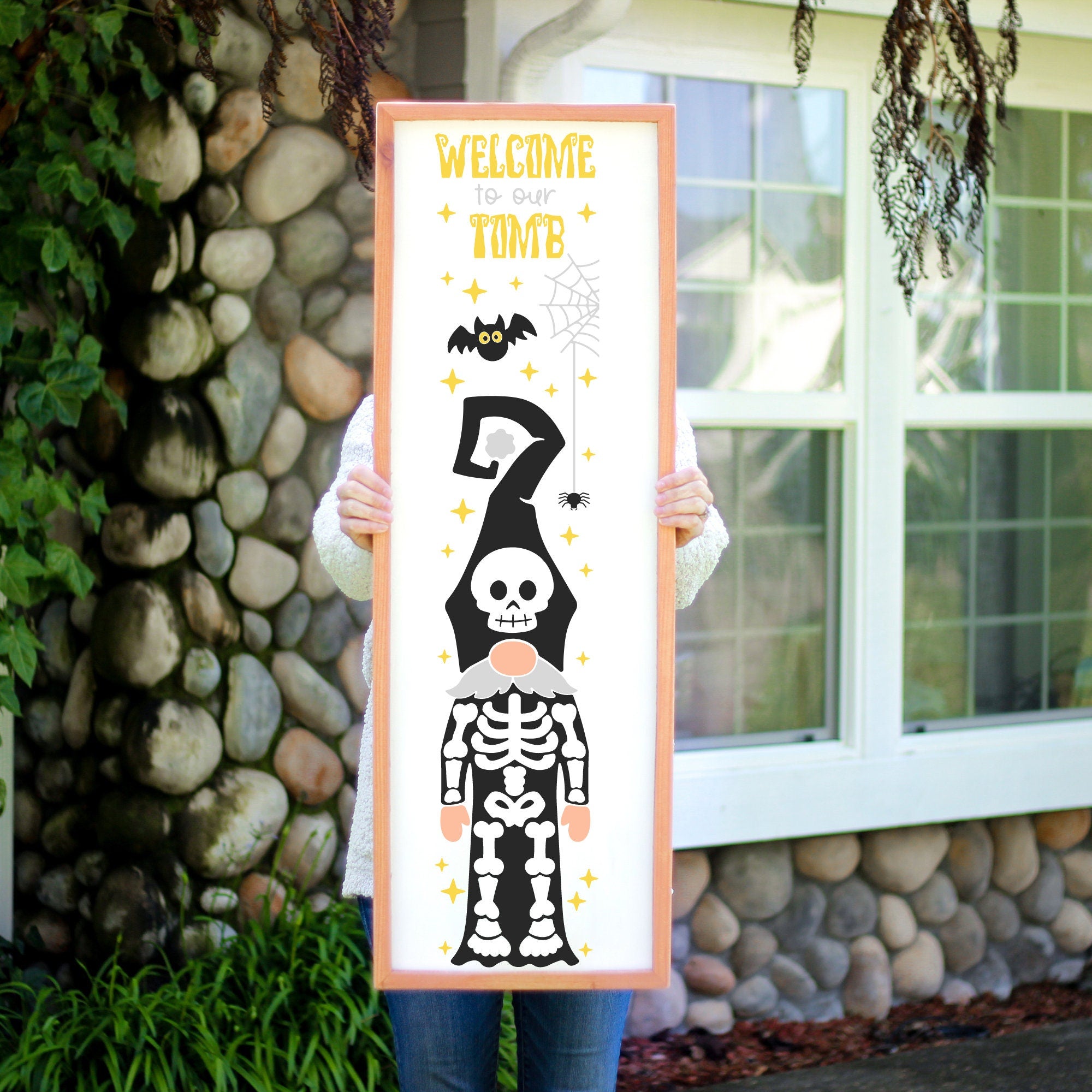 Halloween Gnome Welcome To Our Tomb Front Porch Autumn Decor, Halloween Outdoor Patio/Porch Sign, Seasonal Yard Decor