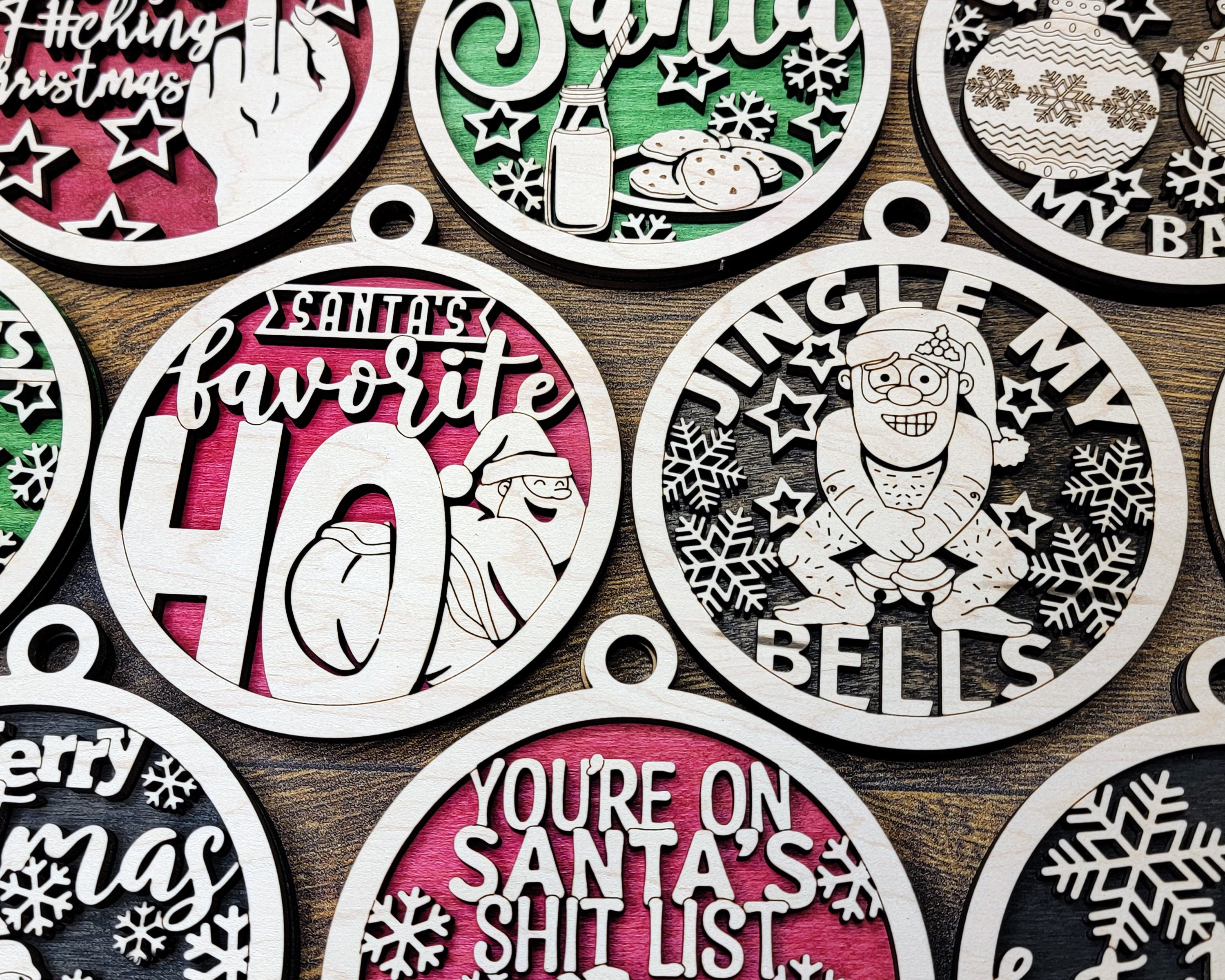 Naughty But Funny Christmas Ornaments, Handmade Laser Engraved Christmas Ornaments, Unique Wooden Christmas Ornaments