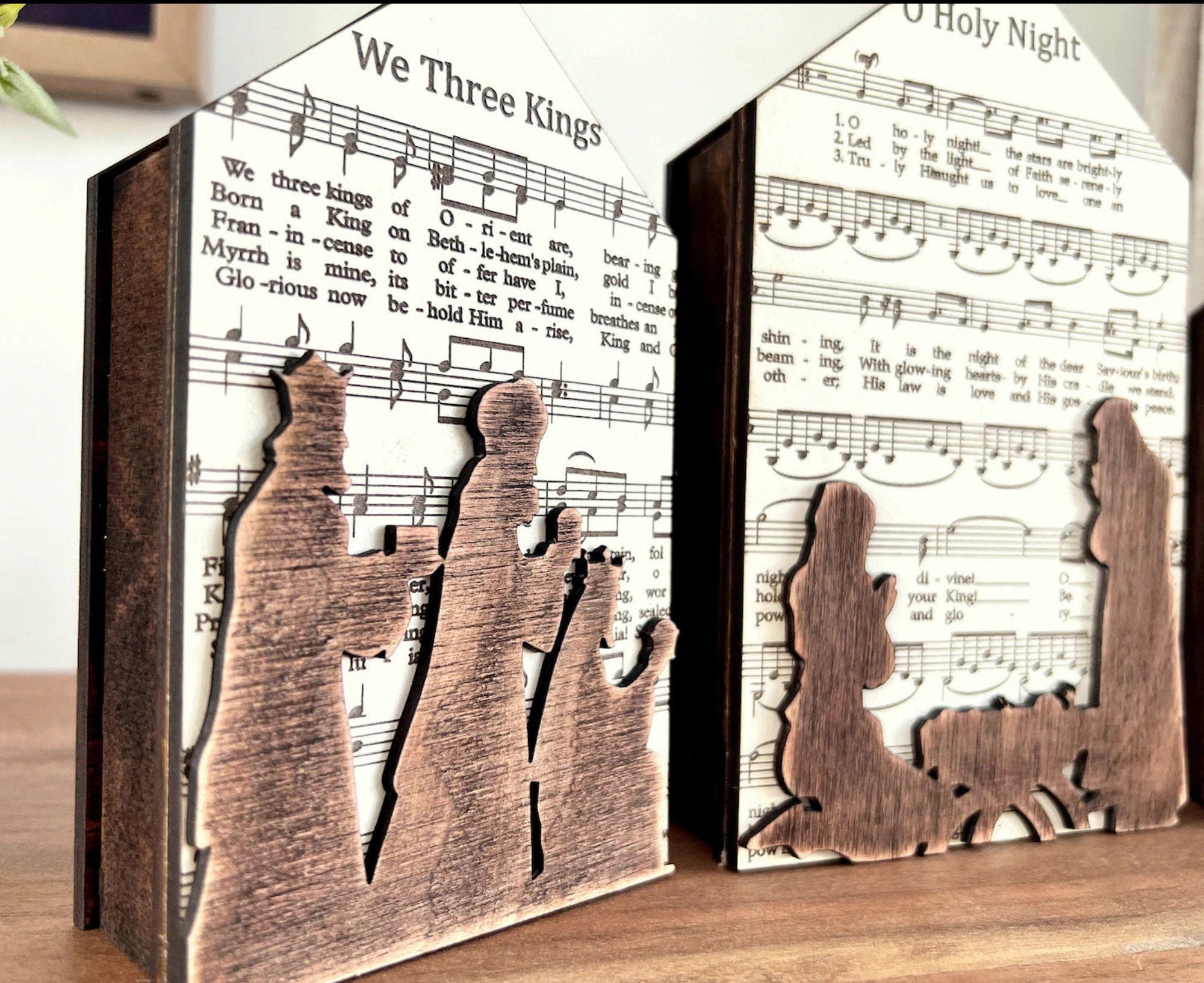 3D Handmade Wooden Nativity Scene Shelf Sitter, Indoor Handmade Farmouse Christmas Decor, Christmas Table Decor