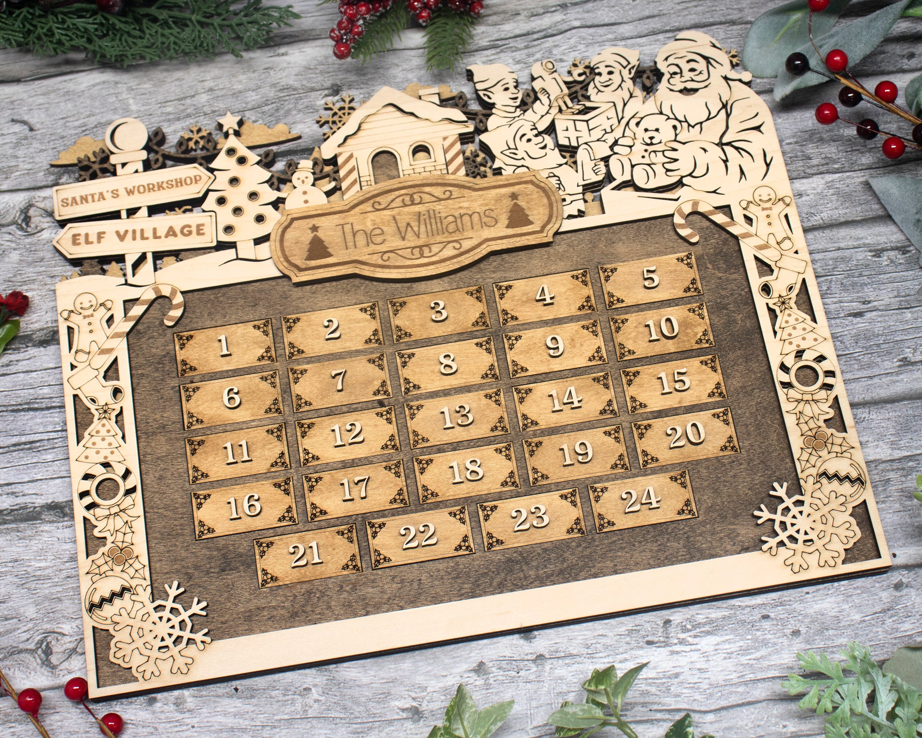 Personalized Santa's Workshop Christmas Advent Calendar For Kids and Adults, Christian Advent Calendar, Handmade Farmhouse Christmas Decor