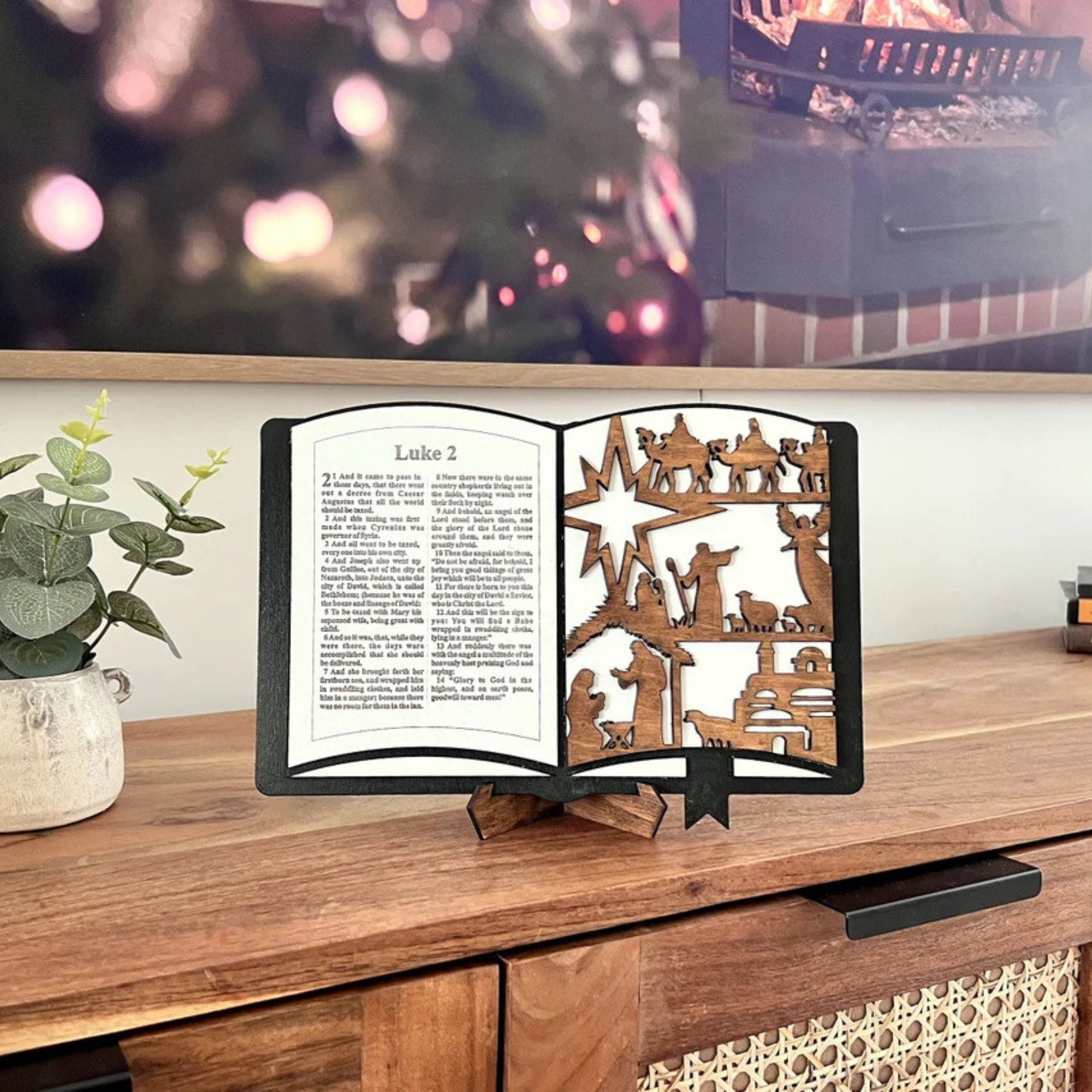 3D Wooden Handmade Nativity Scene Shelf Sitter Book Display, Decorative Christmas Book, Handmade Home Decor with Display Stand