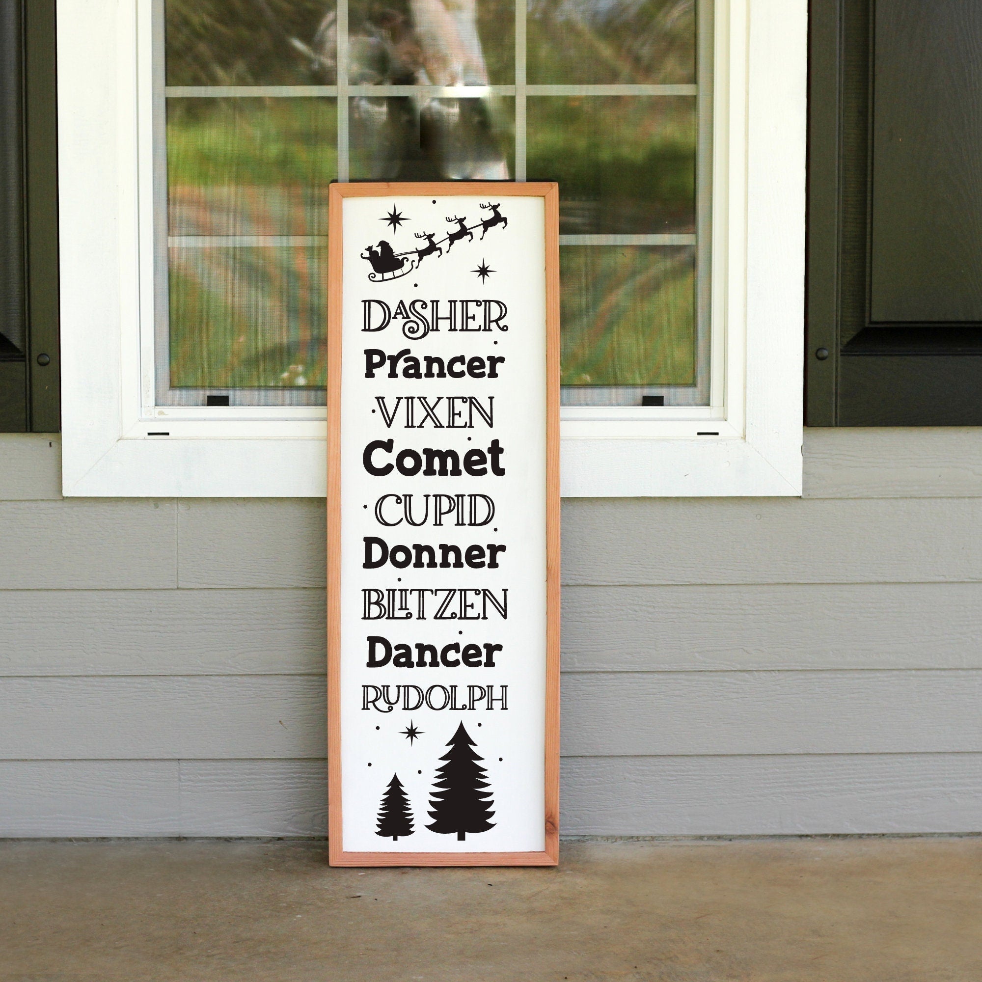 Christmas Santa's Reindeer Names Porch Leaner, Winter Porch Leaner, Patio Porch Decor, Holiday Decor, Outside Decor