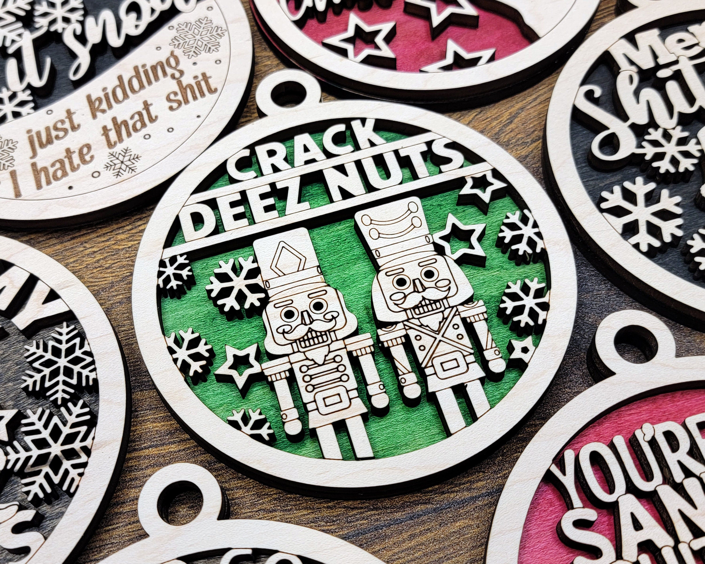 Naughty But Funny Christmas Ornaments, Handmade Laser Engraved Christmas Ornaments, Unique Wooden Christmas Ornaments