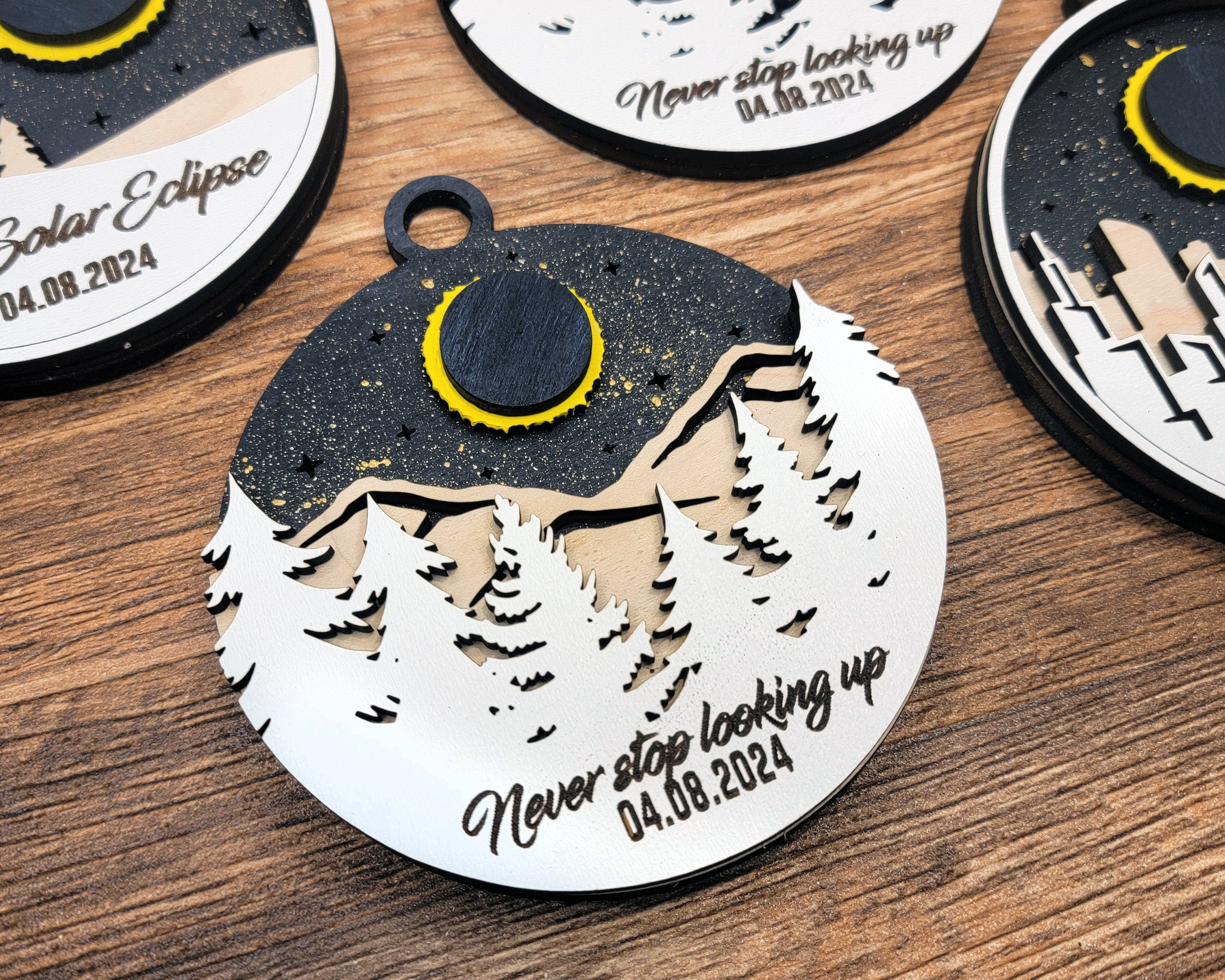 2024 Eclipse Keepsake, Path Of Totality Ornament ,3D Laser Engraved Eclipse Holiday Gift, Celestial, Solar Eclipse Souvenir Gift