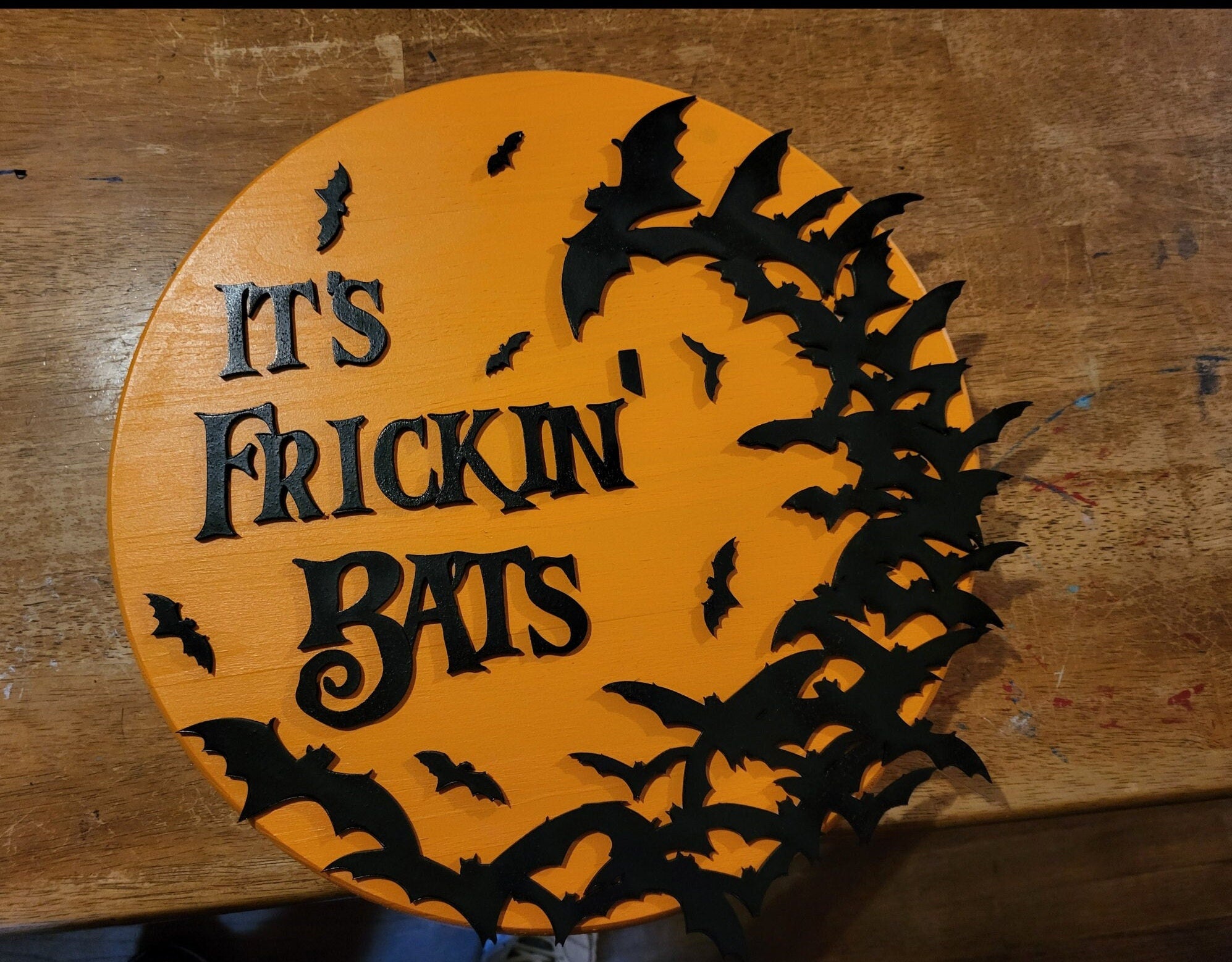 3D Laser Cut Halloween Decor Front Door Hanger It's Frickin Bats, Front Porch Decor, Outdoor Decor Porch Sign and Patio Decor