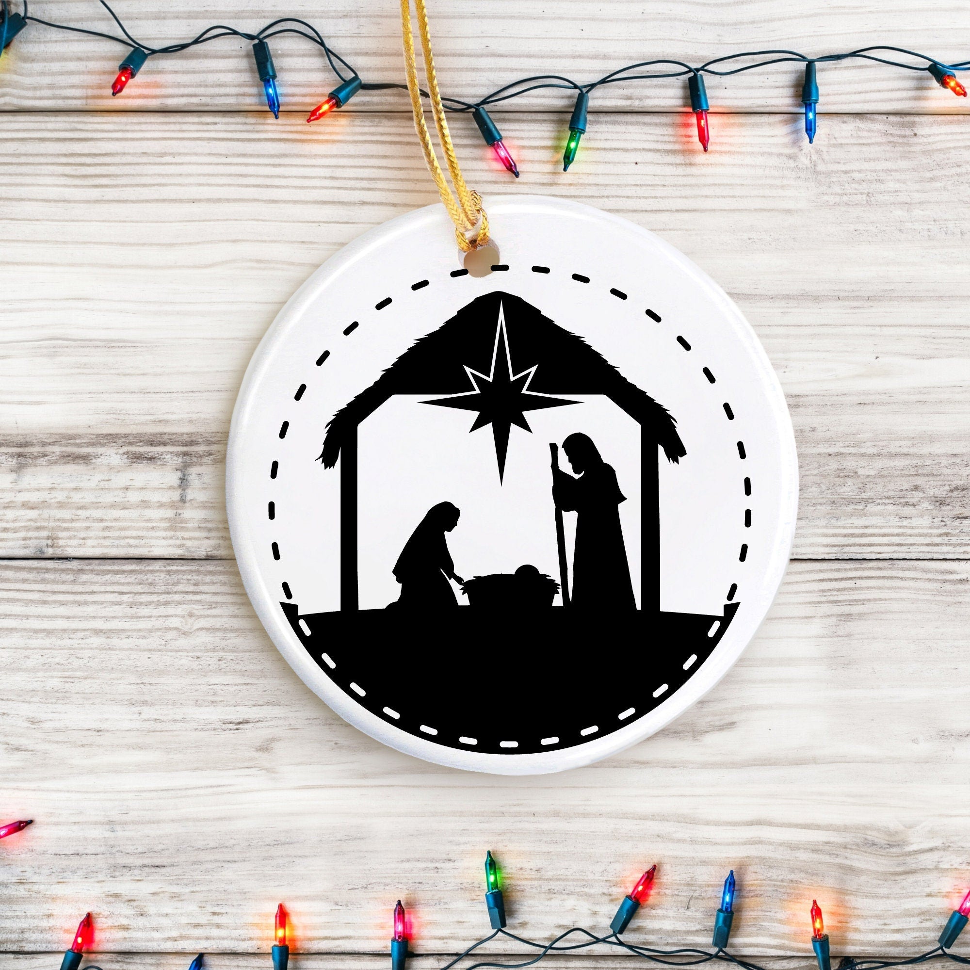 Laser Engraved Nativity Ceramic Christmas Ornament, Nativity Scene, Nativity Ornament, Manger Ornament, 2022 Christmas