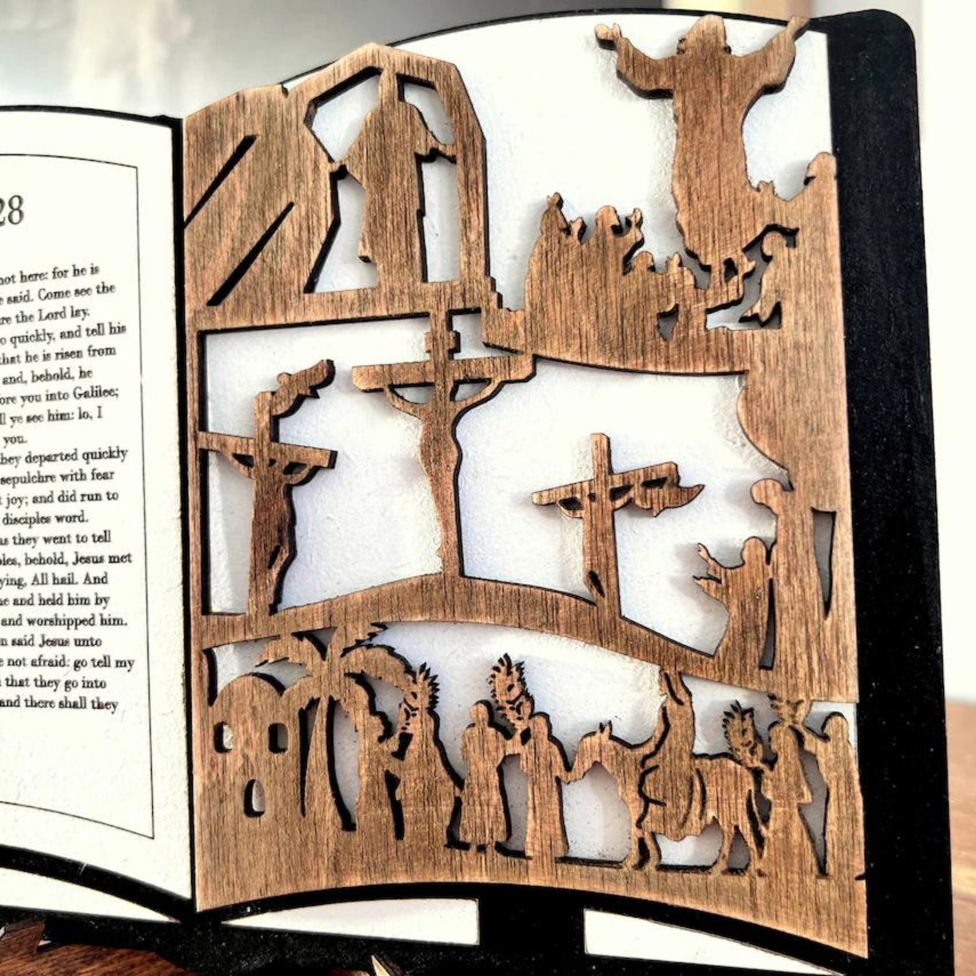 3D Wooden Handmade Easter Scene Shelf Sitter Bible Scriptures Display, Easter Decor Christian Gifts, Religious Bible Verses,