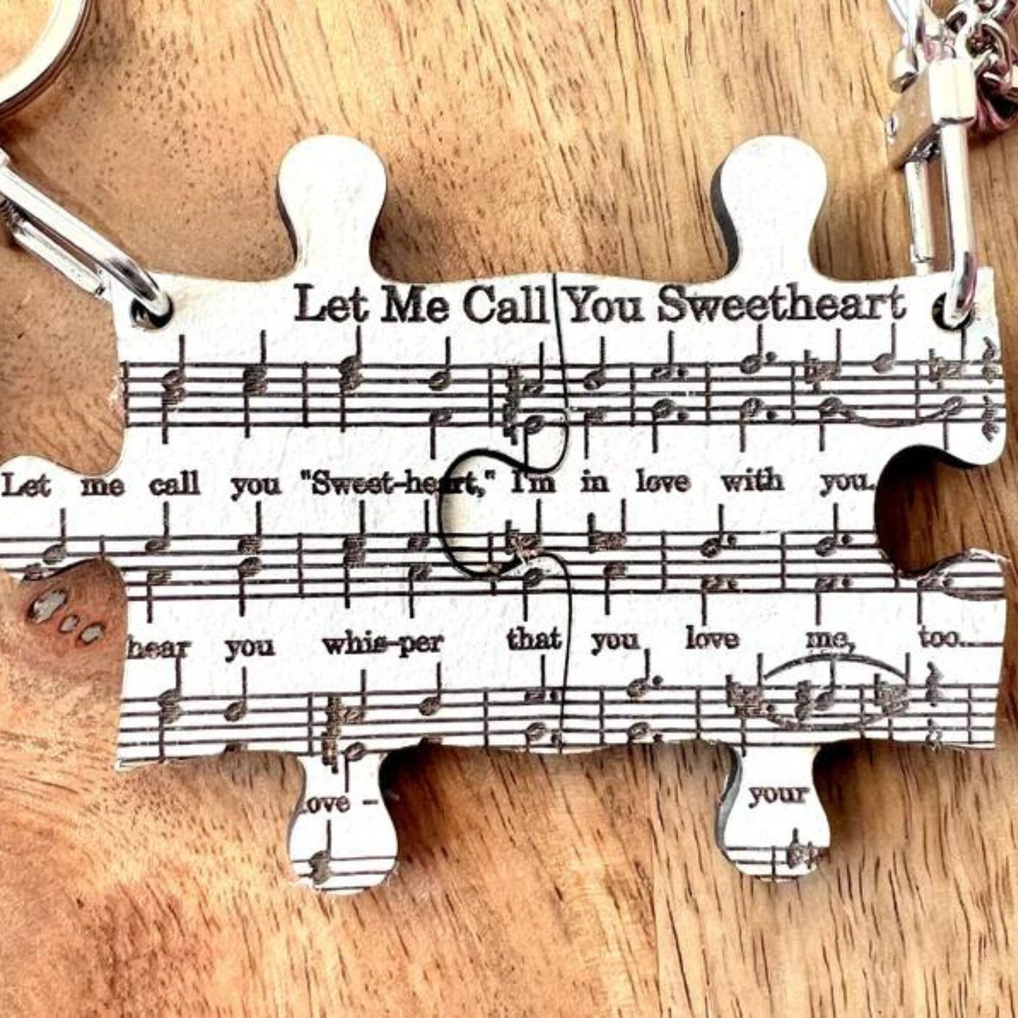 Laser Engraved Valentine Music Sheet Puzzle Couple Keychain, Song Keychain, Gifts for Boyfriend/Girlfriend, Anniversary Gift, Thank You Gift