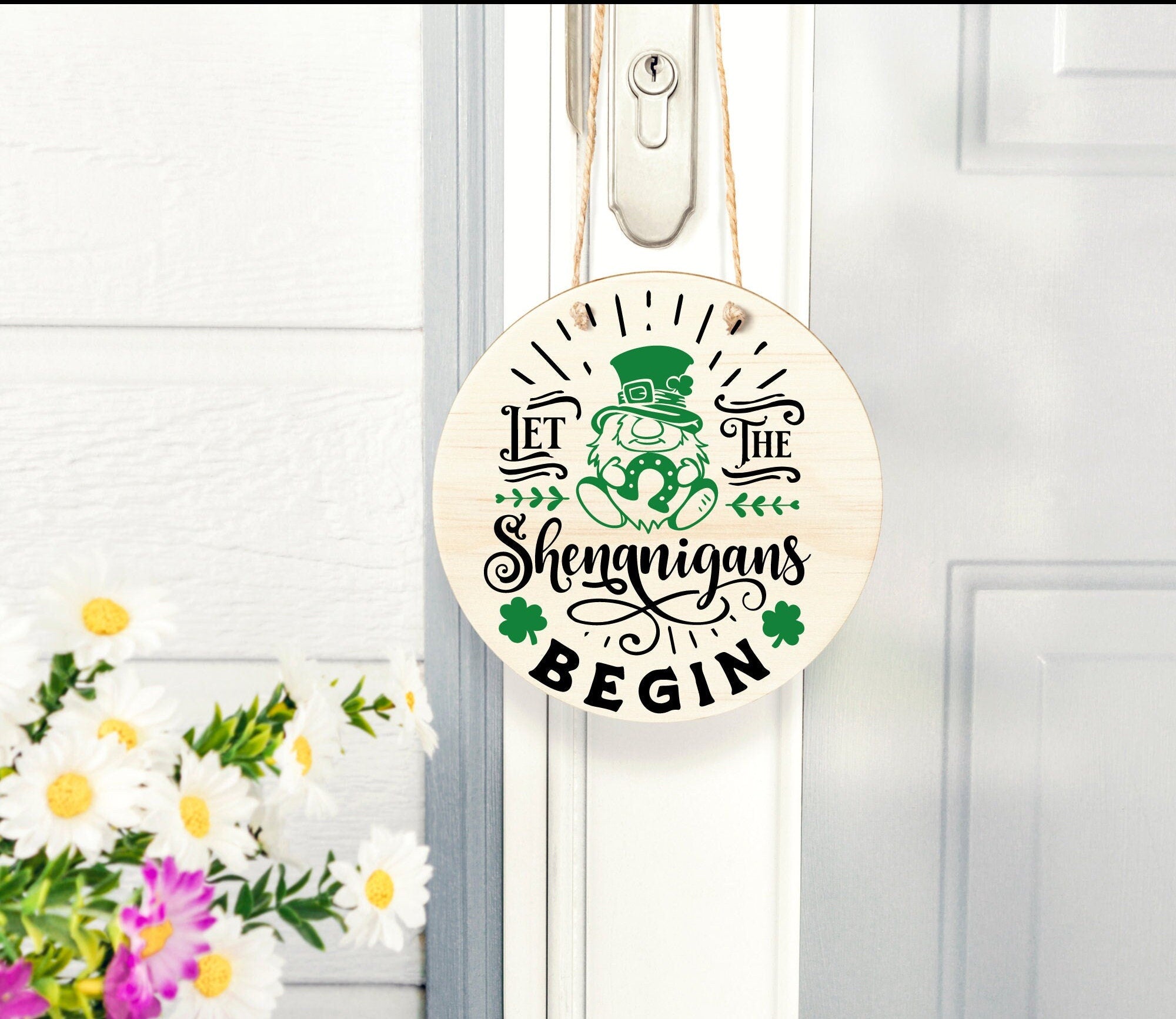 Let the Shenanigans Begin St Patrick's Day Door Hanger, Spring Welcome Door Hanger, Front Door Hanger, Porch and Patio Decor