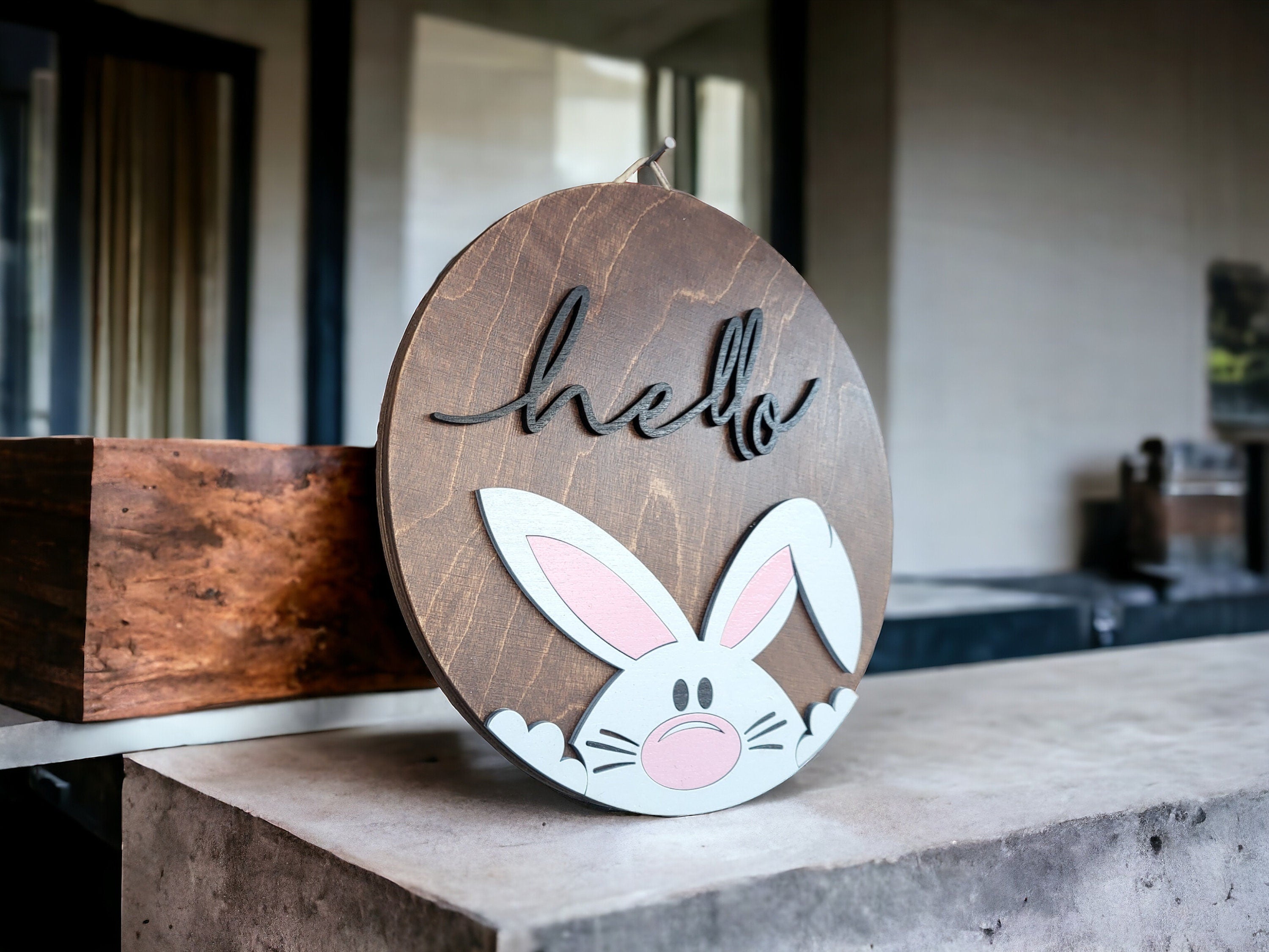 Hello Easter Bunny Front Door Decor, Happy Easter Handmade Home Decor, Easter Holiday Decor, Easter Door Hanger, Easter Wood Sign