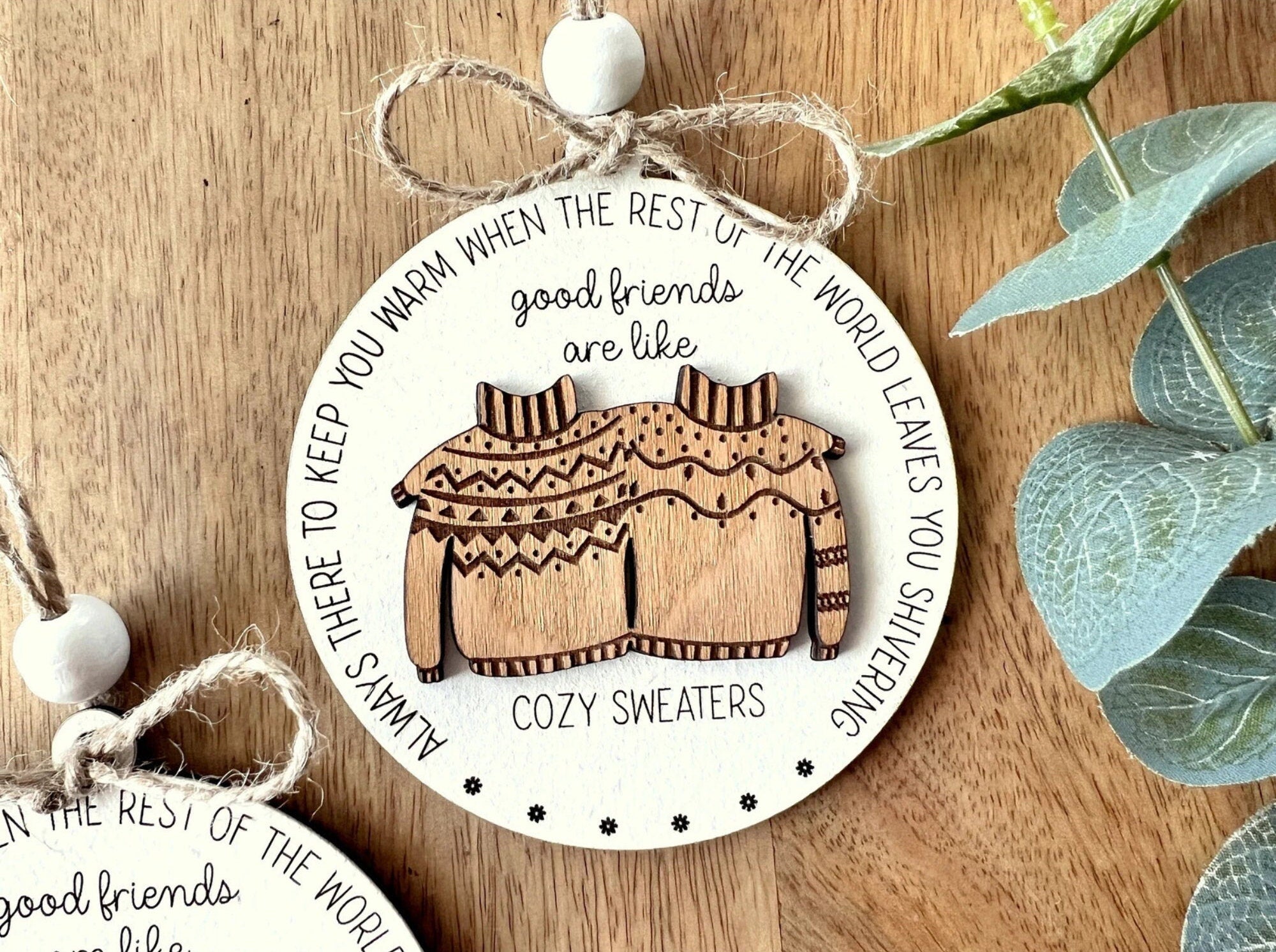 Personalized Ugly Sweater Friendship Christmas Ornament, Custom Wooden Christmas Ornament for Best Friend Sister or Brother