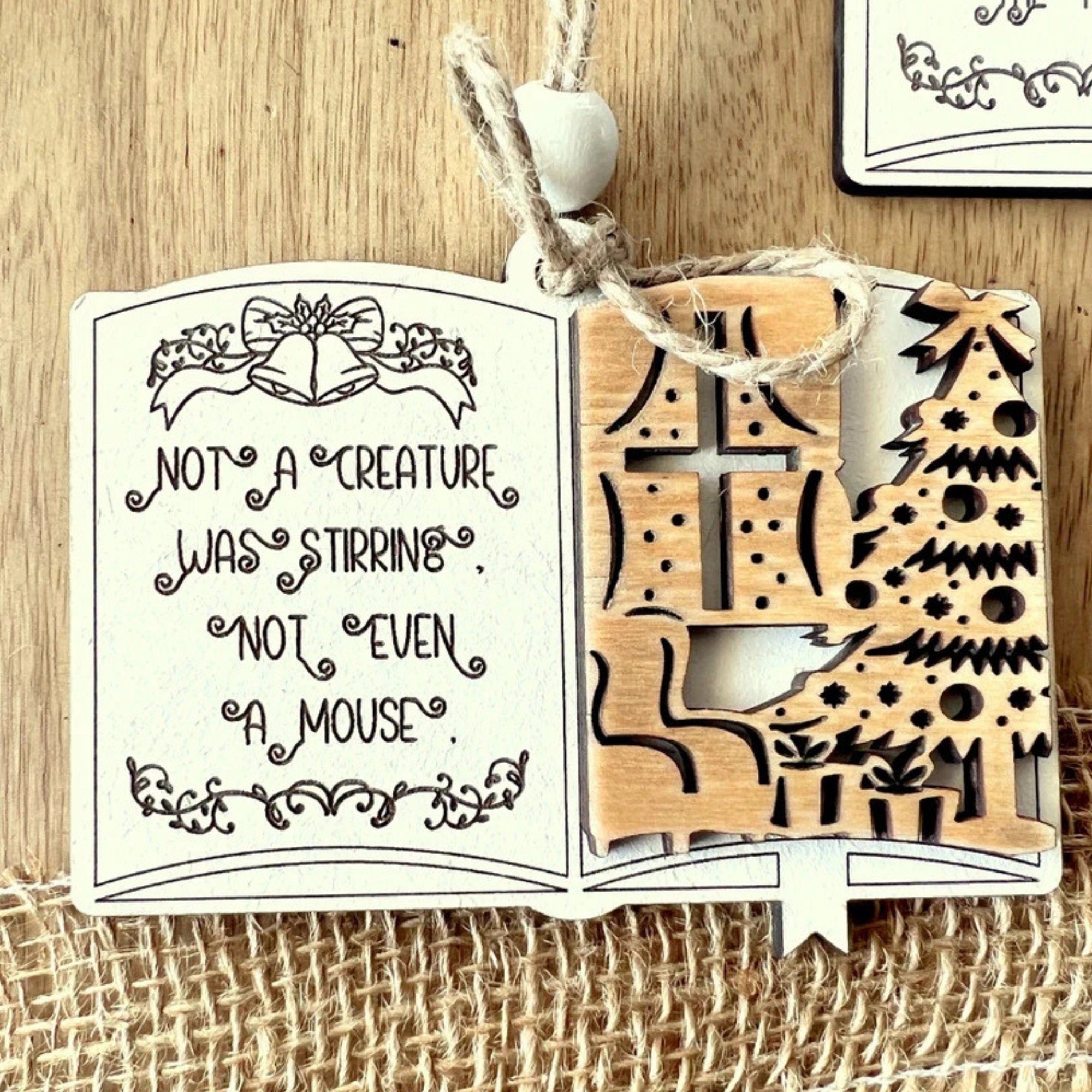 Set of 3 Twas The Night Before Christmas Wooden Handmade Christmas Ornaments, Custom Christmas Tree Ornament, Vintage Family Christmas