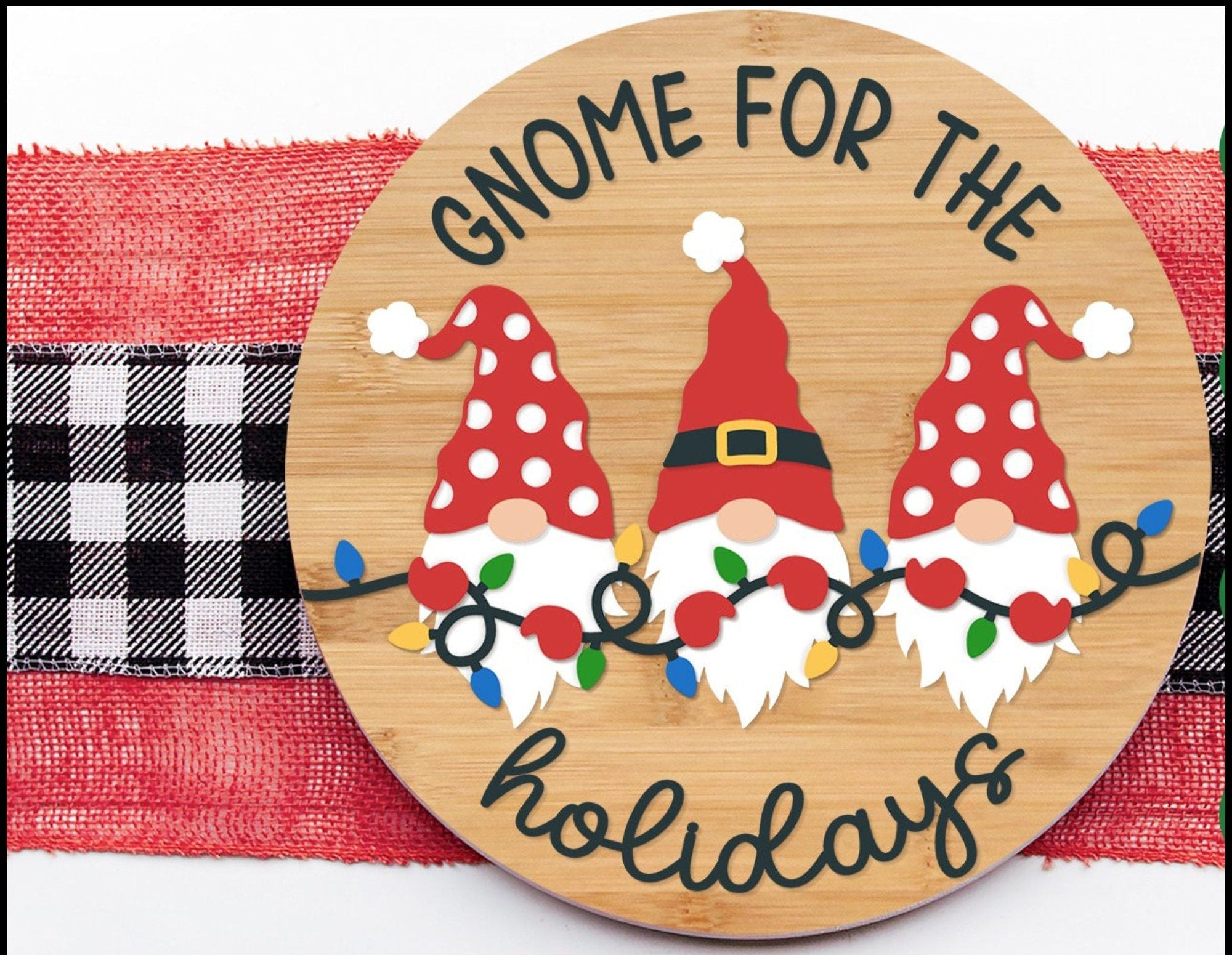Gnome for the Holidays Christmas Welcome Sign, Round Door Hanger, Round Wood Sign, Gnome Christmas, Wooden Door Hanger