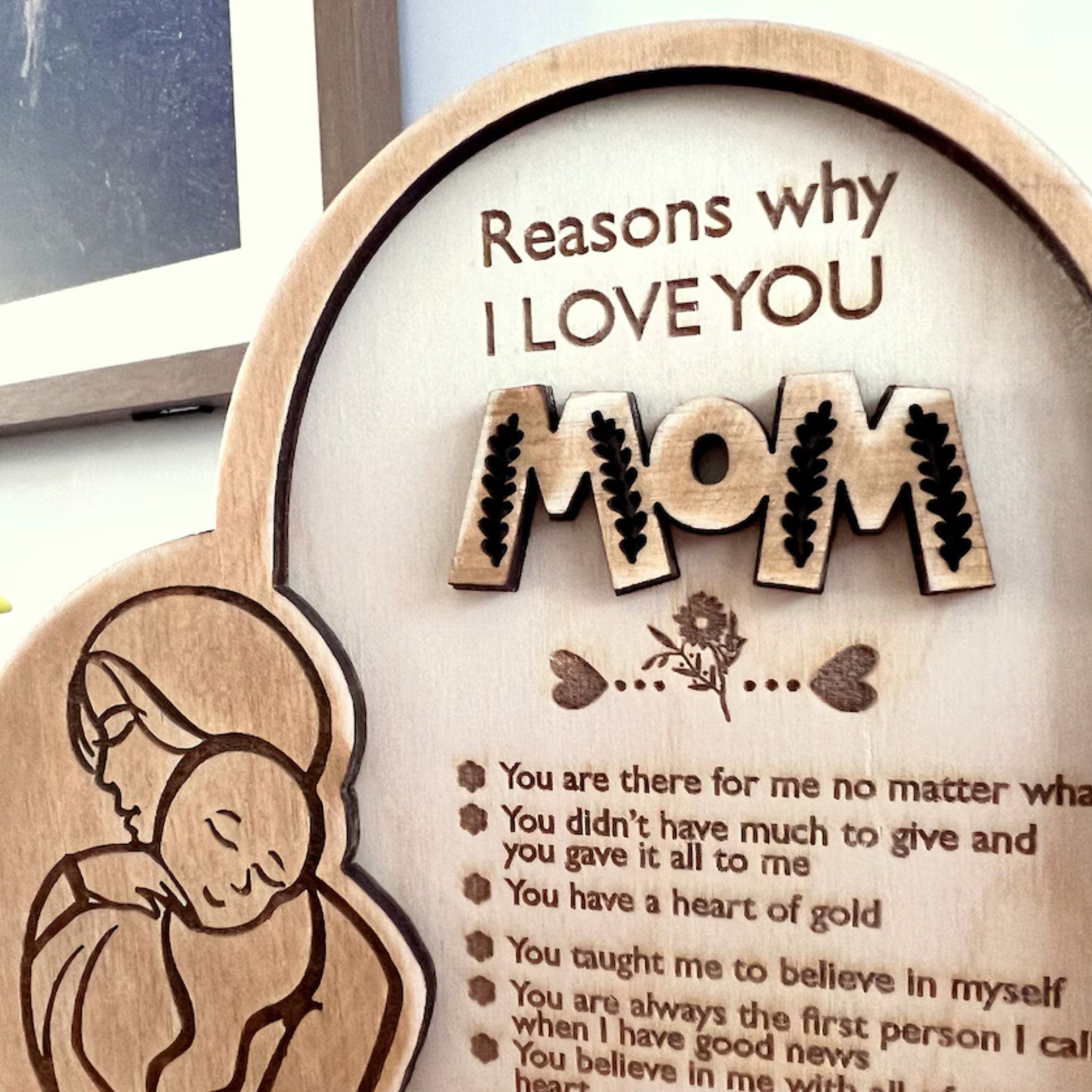 3D Laser Engraved Mothers Day Gifts For Mom Shelf Sitter, Grandma Gift From Daughter and Son, New Mom Birthday Gift, Mother In Law Gift