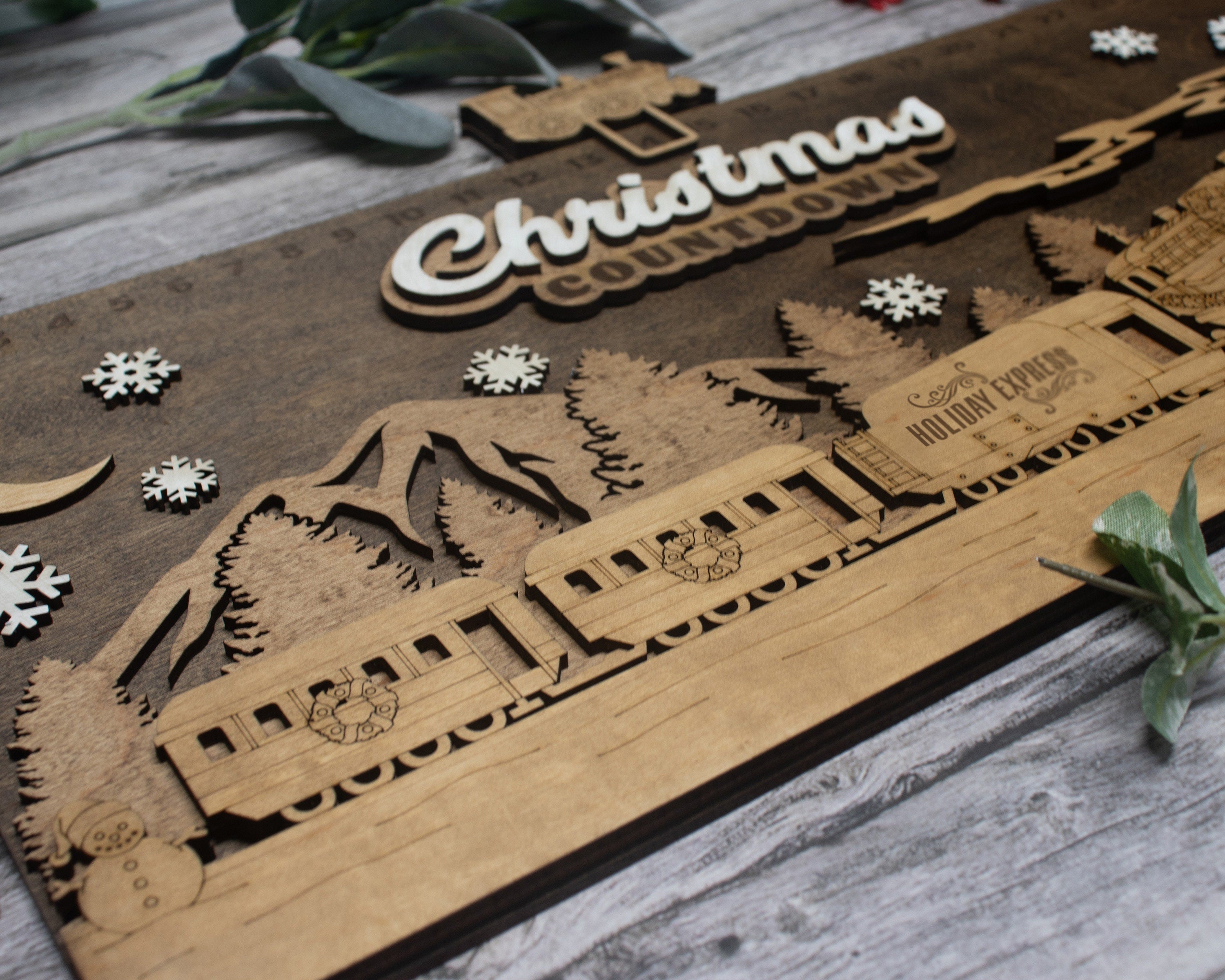 Countdown To Christmas Train Advent Calendar W/Icon , Christmas Advent Calendar For Kids and Adults, Handmade Farmhouse Christmas Decor