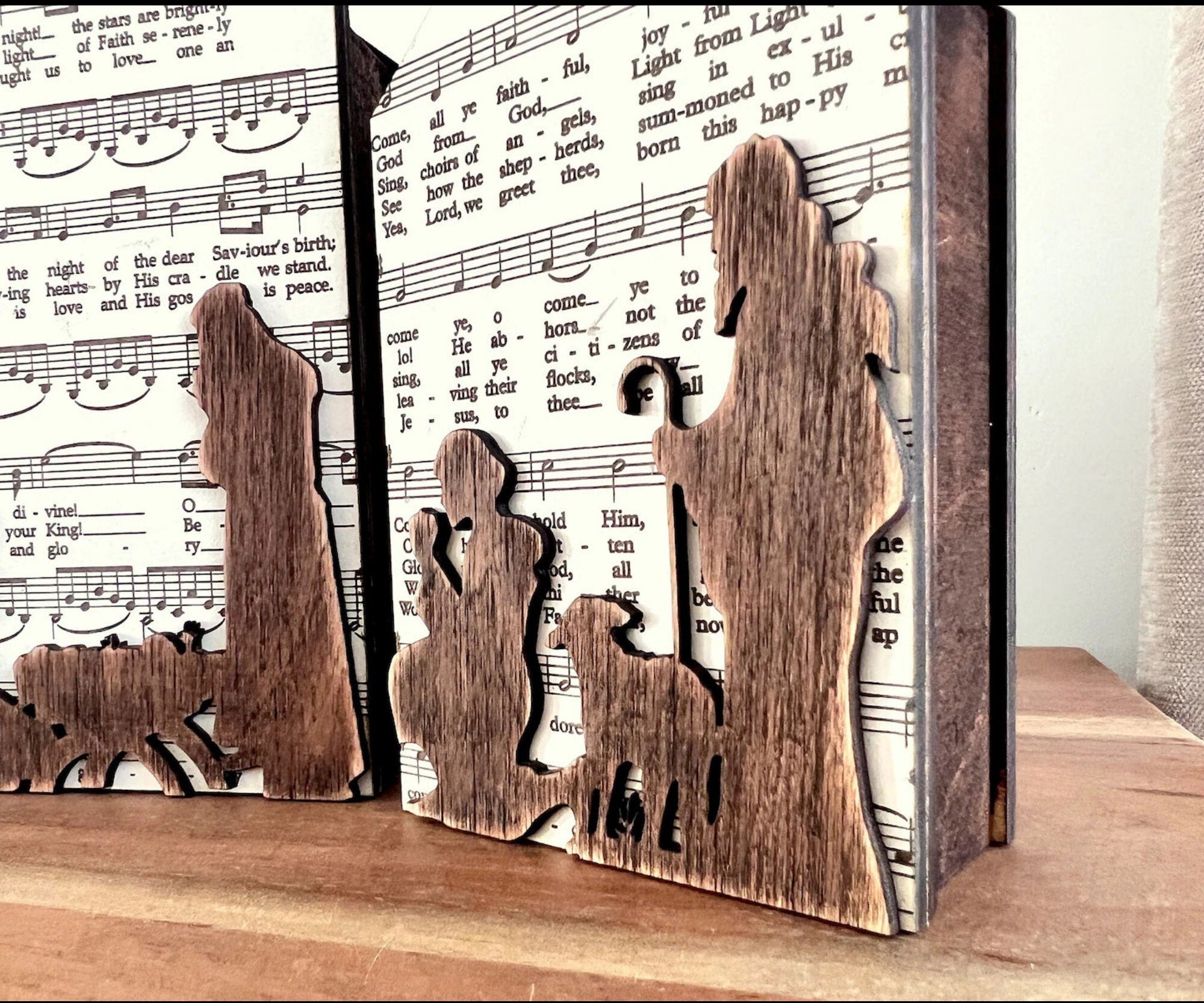 3D Handmade Wooden Nativity Scene Shelf Sitter, Indoor Handmade Farmouse Christmas Decor, Christmas Table Decor