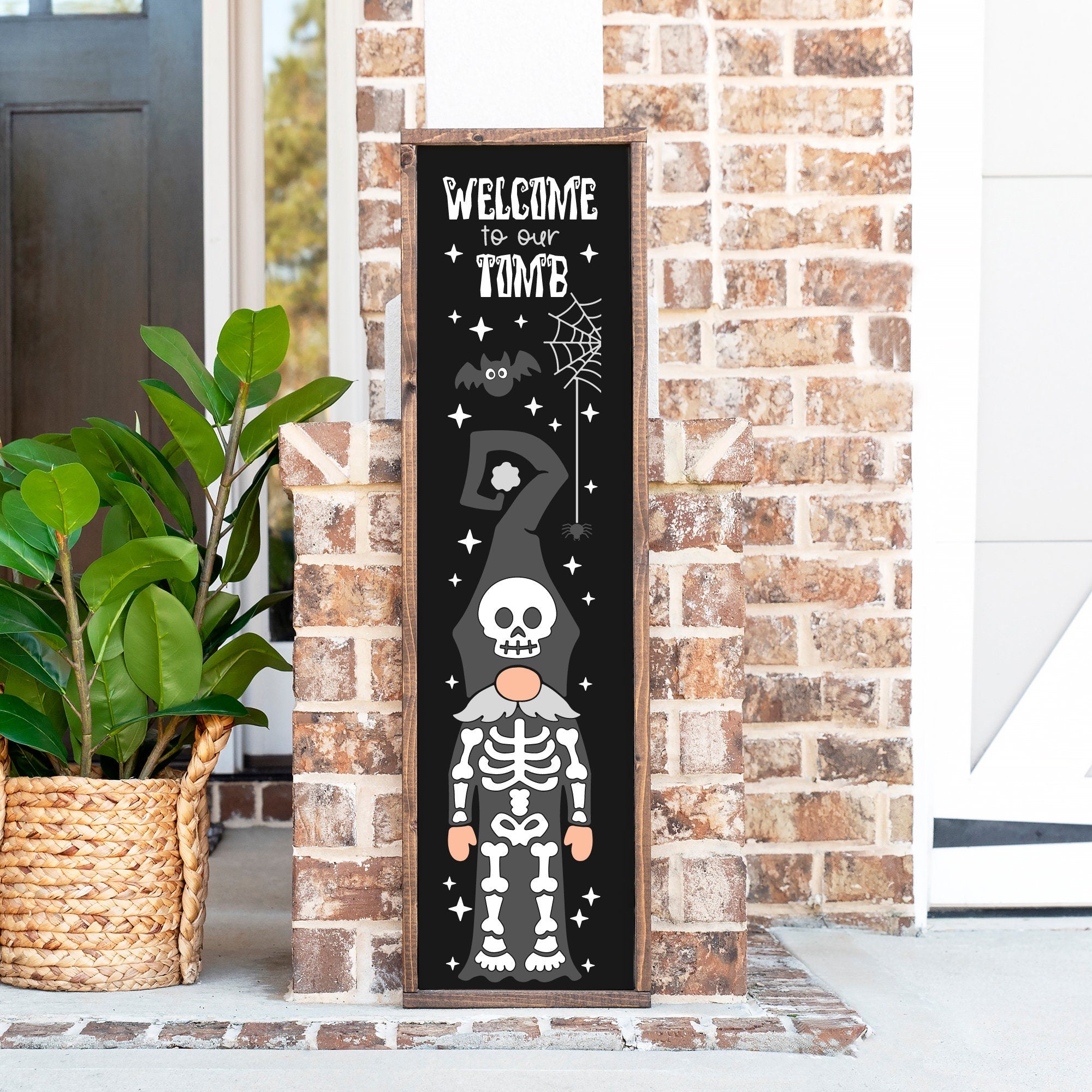 Halloween Gnome Welcome To Our Tomb Front Porch Autumn Decor, Halloween Outdoor Patio/Porch Sign, Seasonal Yard Decor