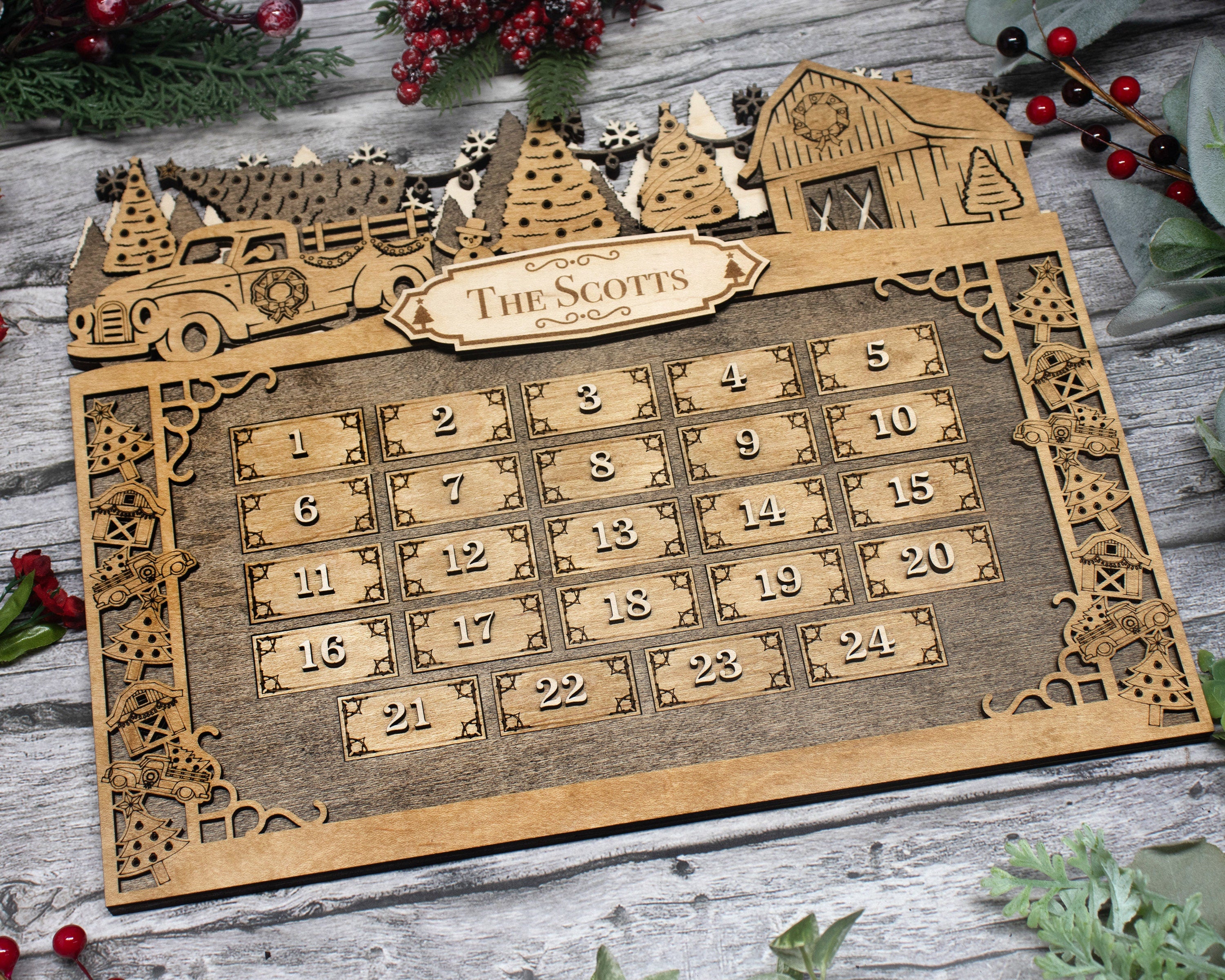 Personalized Christmas Tree Farm Christmas Advent Calendar For Kids and Adult, Christian Advent Calendar, Handmade Farmhouse Christmas Decor