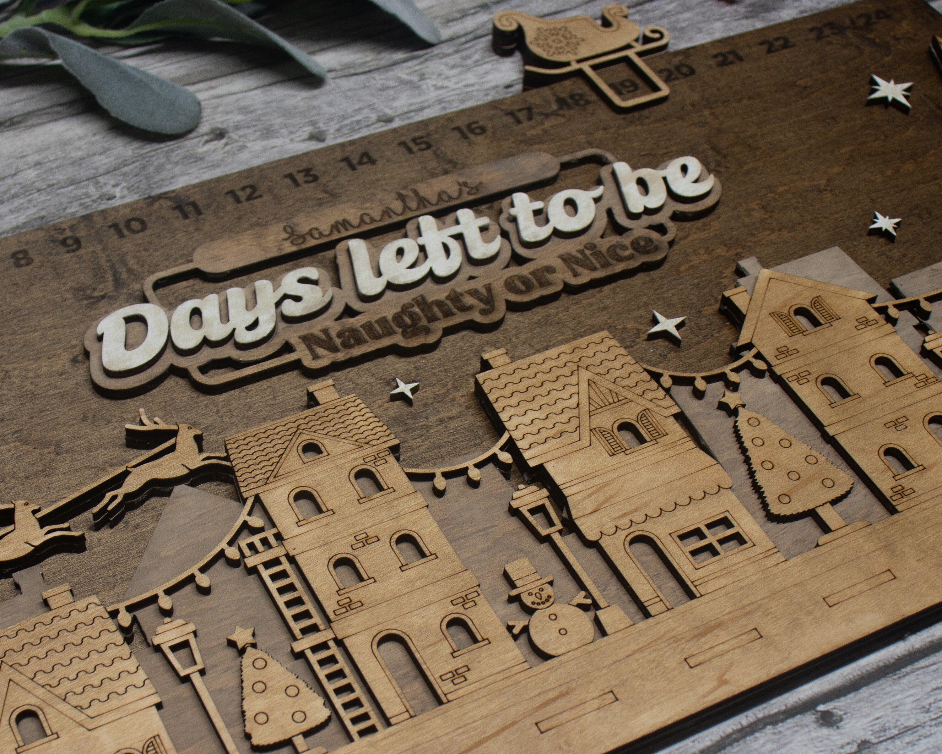 Personalized Christmas Countdown Advent Calendar For Kids and Adults, Handmade Farmhouse Christmas Decor, Days Left To Be with Movable Icon