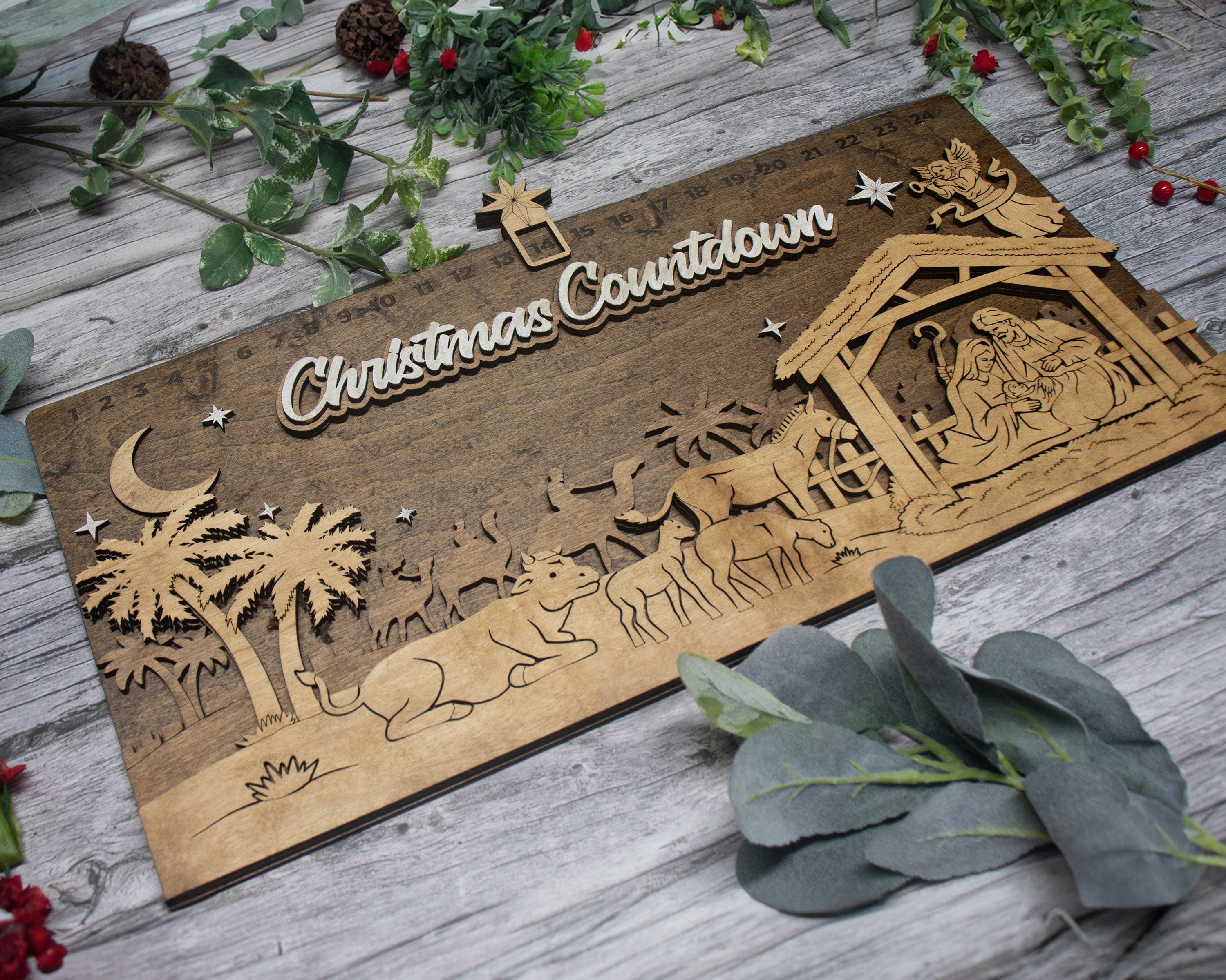 Christmas Countdown Nativity Scene with Movable Icon, Advent Calendar For Kids and Adults, Christian Advent Calendar, Family Calendar