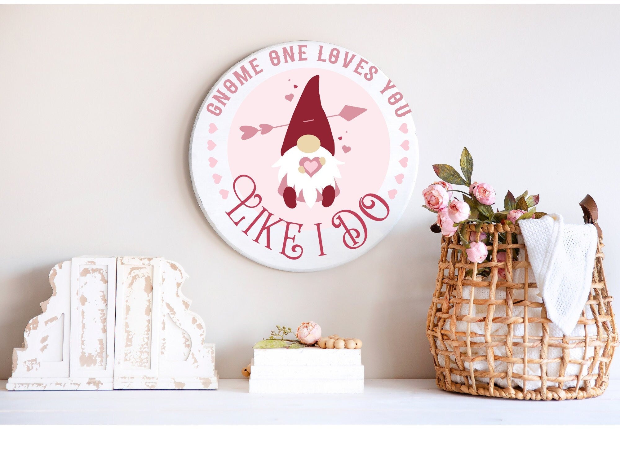 Valentines Day Gnome Welcome Sign, Wooden Door Hanger, Entry Way Decor, Valentine Decor, Valentine Door Decor,